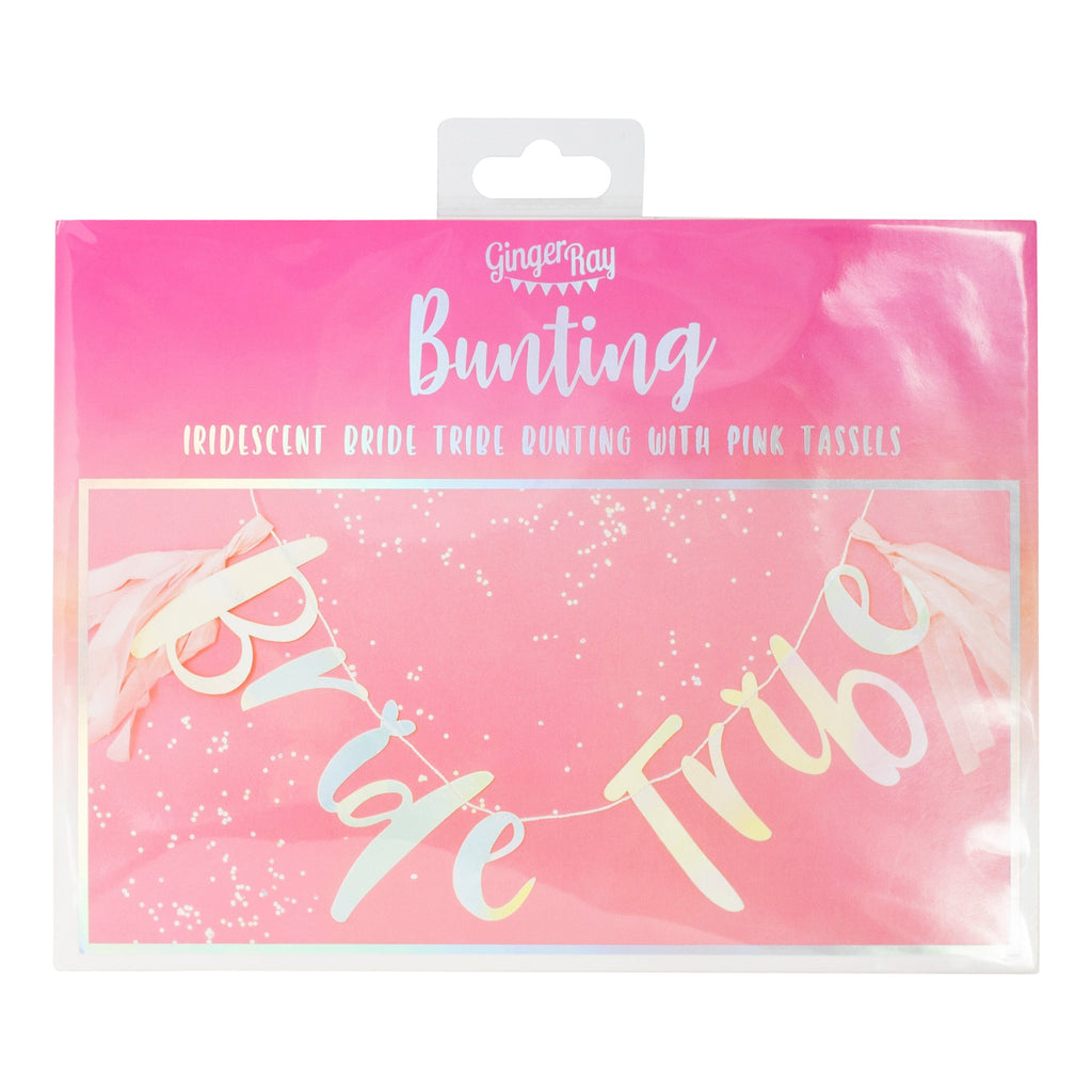 Bannière de fête prénuptiale irisée « Bride Tribe » – Lot de 5