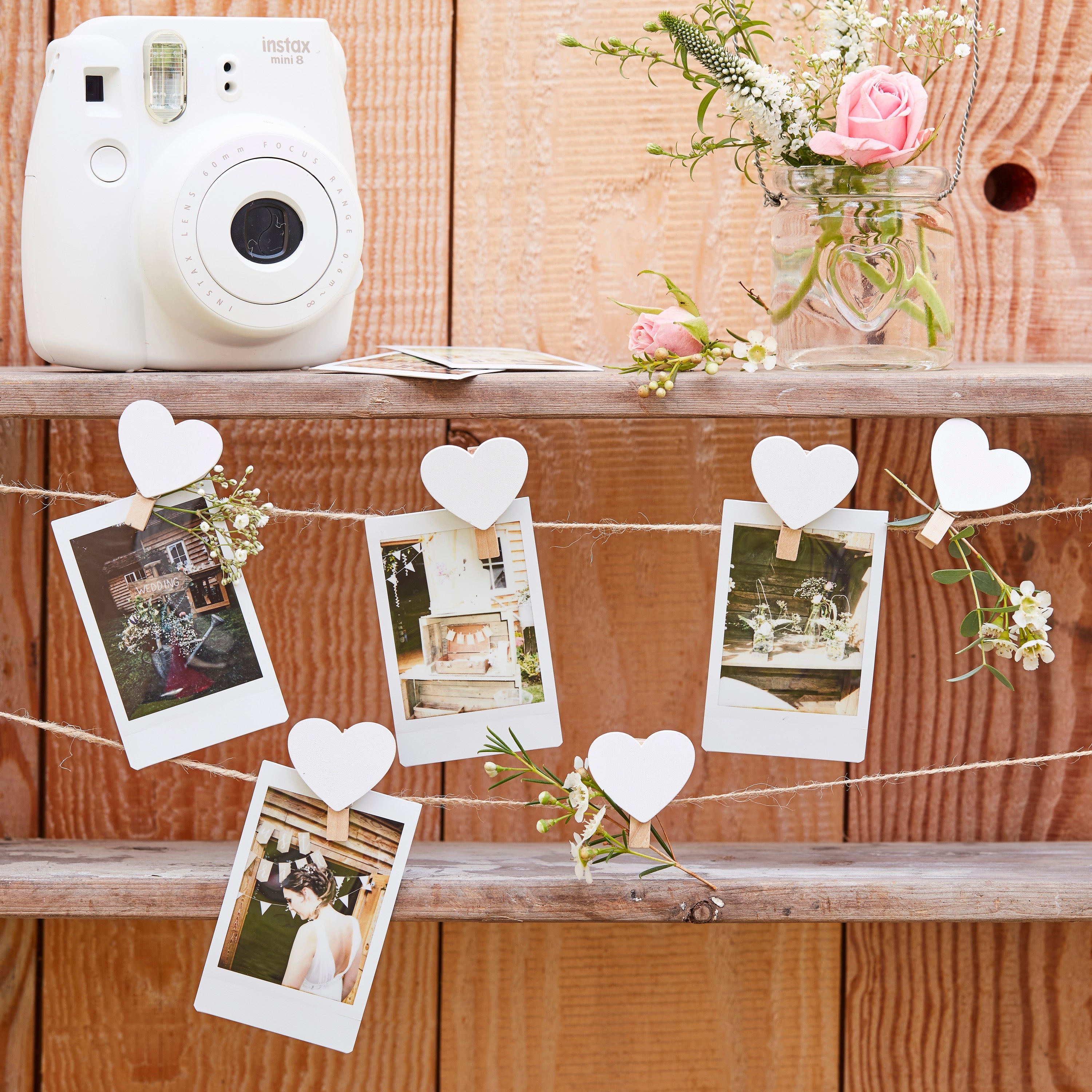 Wooden Heart Peg and String Set - Rustic Country