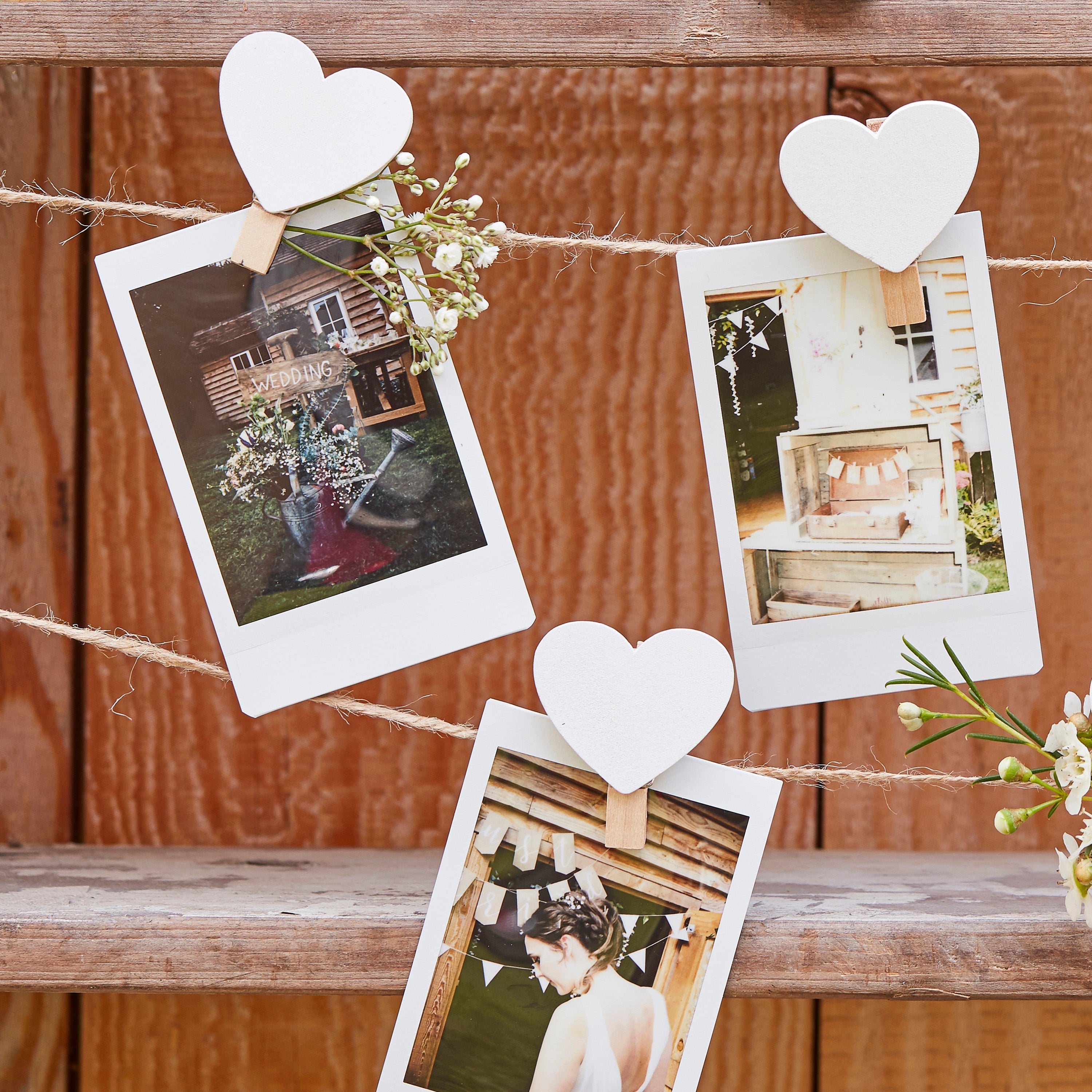 Wooden Heart Peg and String Set - Rustic Country