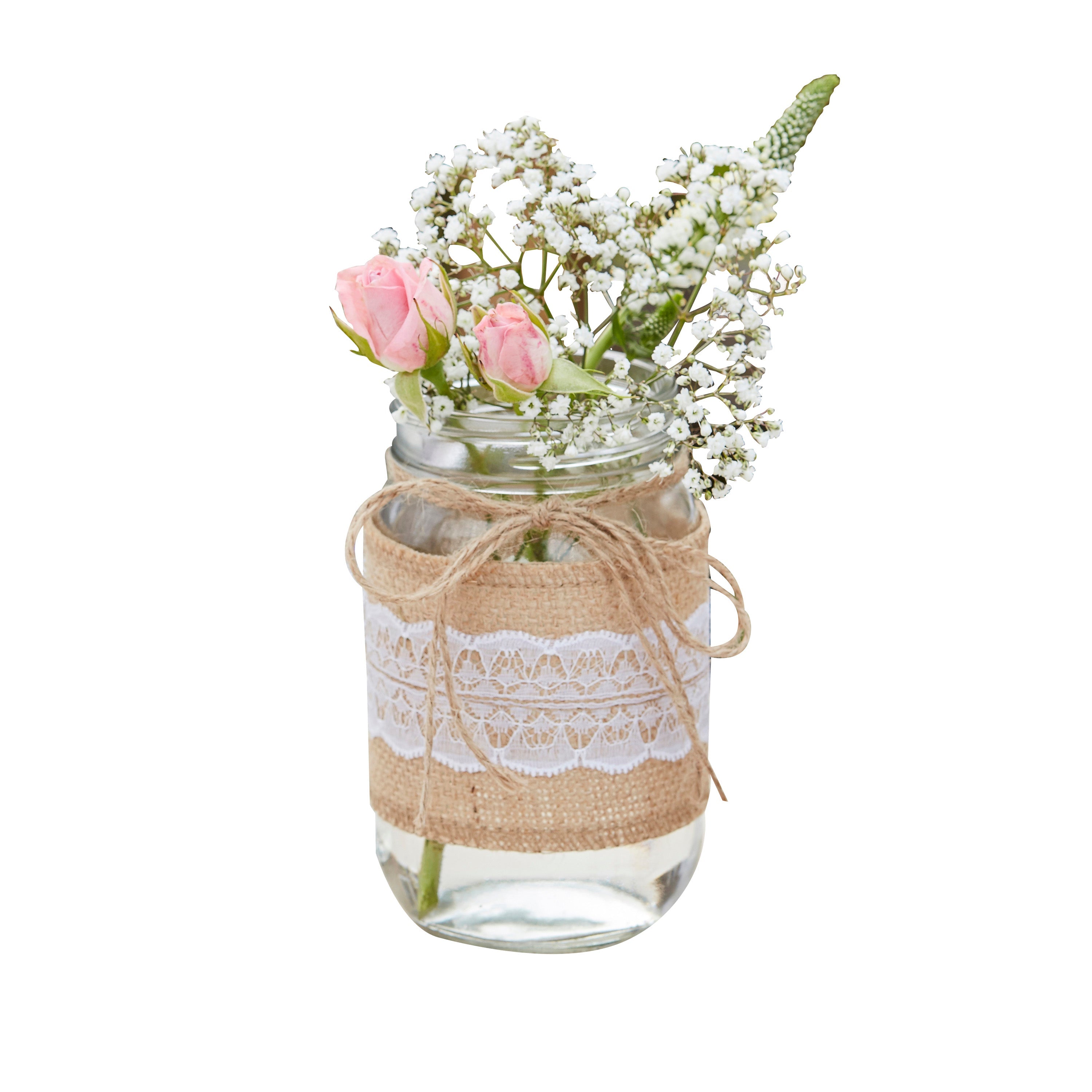 Glass Jar with Hessian Rustic Wrap- 5 Inner Pack