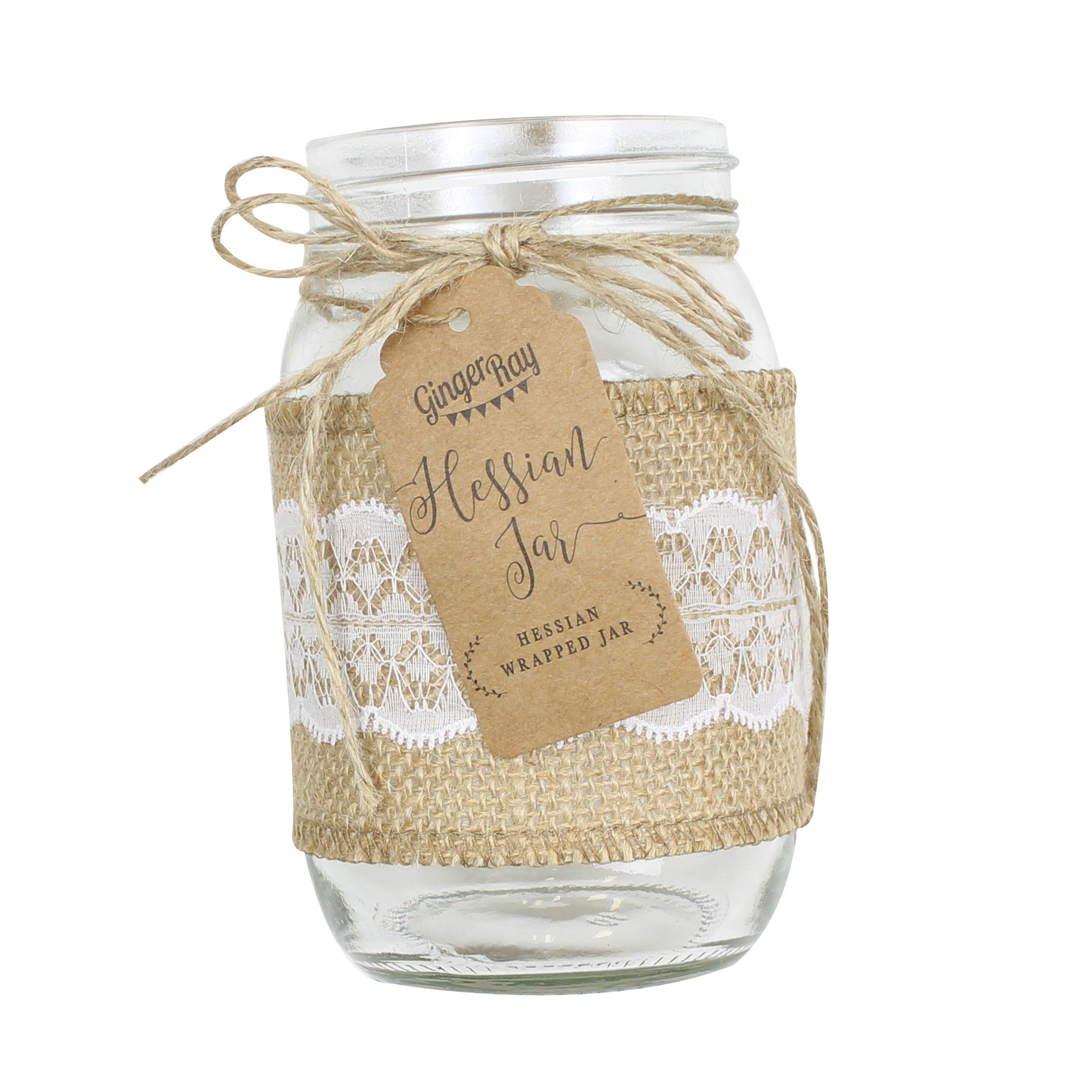 Glass Jar with Hessian Rustic Wrap- 5 Inner Pack