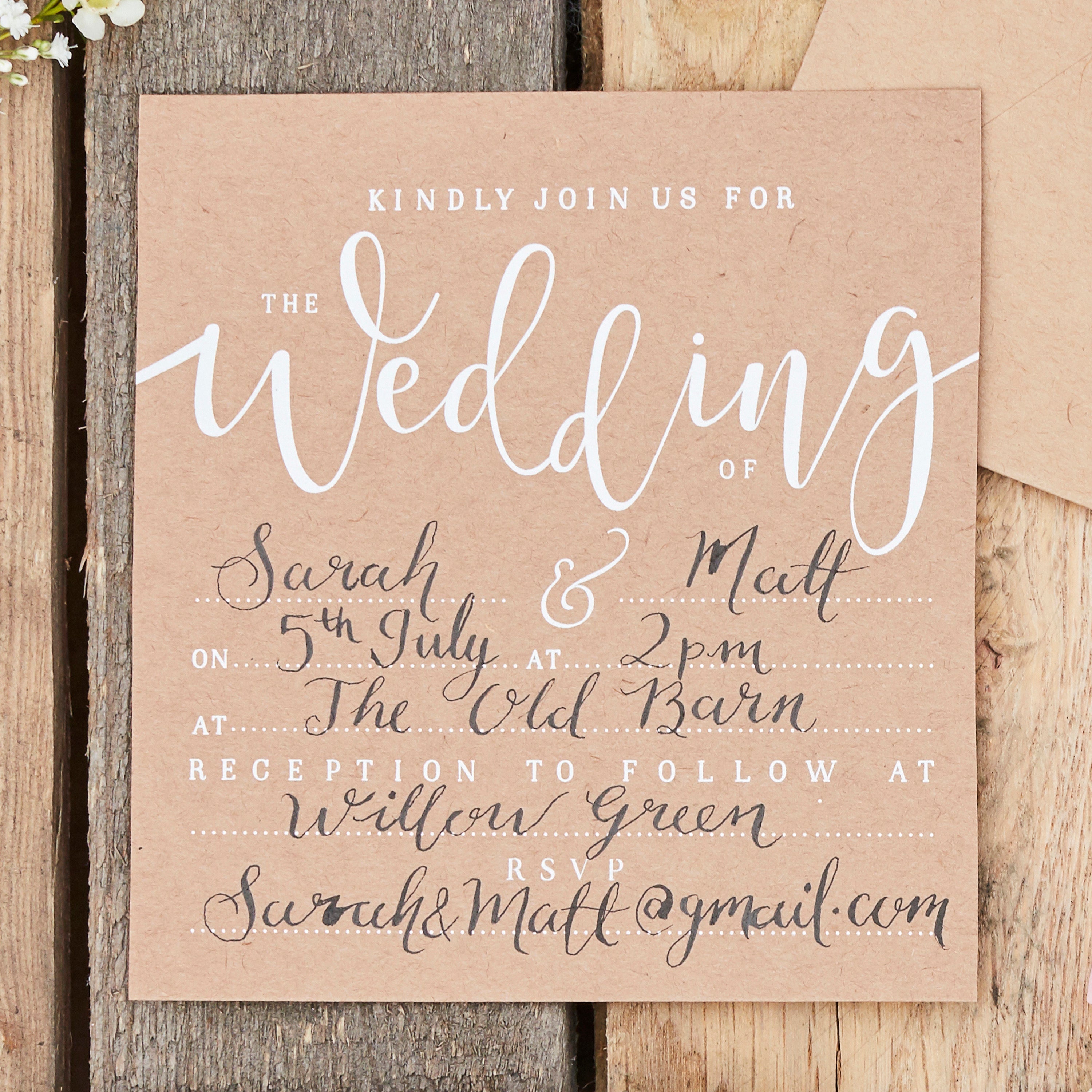 Kraft Wedding Invites - Rustic Country- 10 Inner Pack
