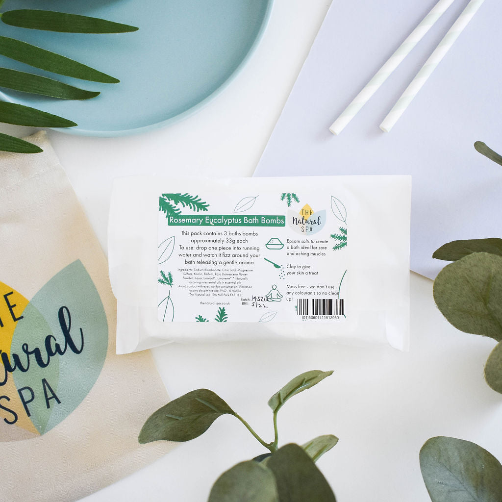 Rosemary Eucalyptus Aromatherapy Bath Bombs | Natural Fizzy Bath Fizzers for Relaxation & Stress Relief | Vegan, Plastic-Free