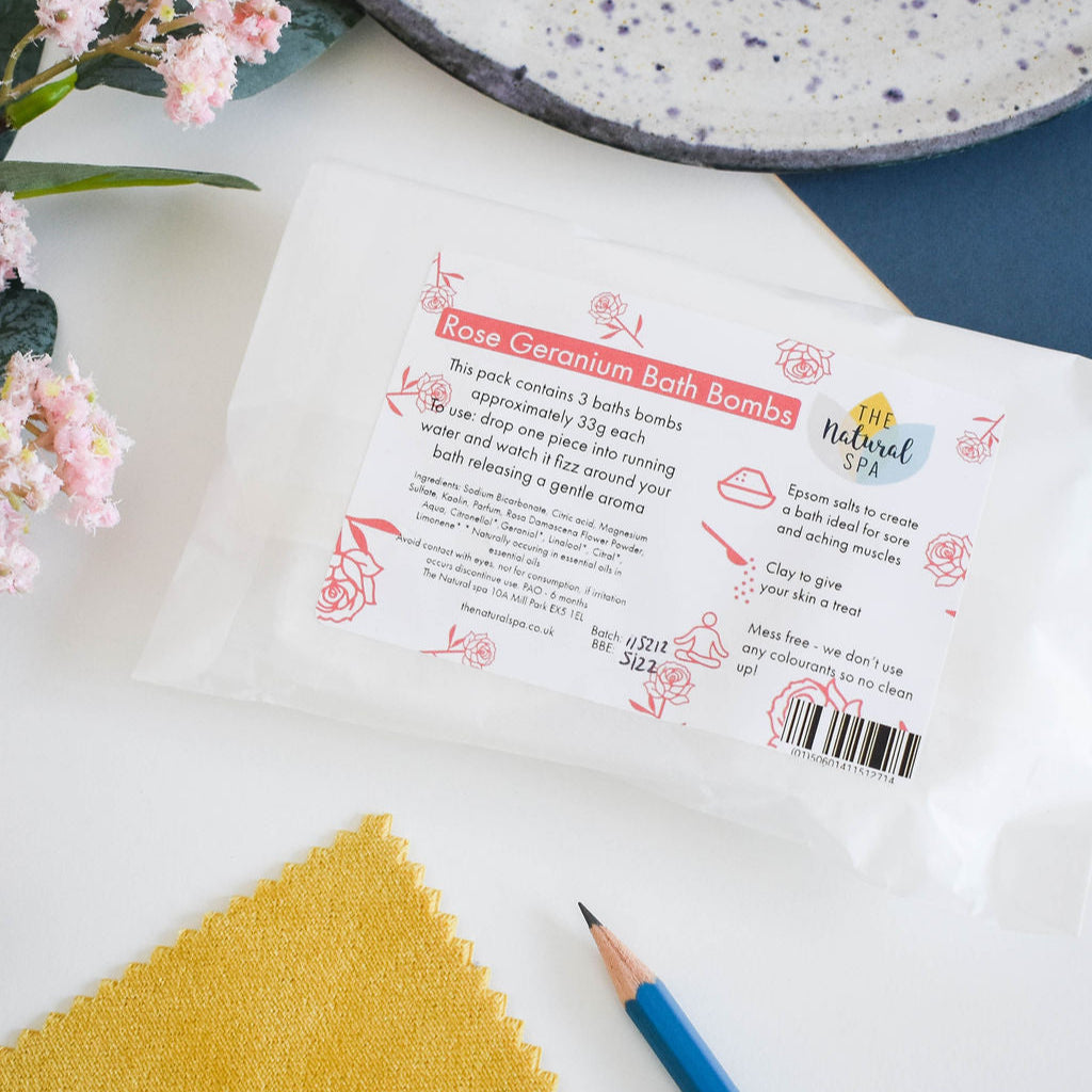 Rose Geranium Aromatherapy Bath Bombs | Natural Relaxing Bath Fizzers for Calm & Rejuvenation | Vegan, Plastic-Free