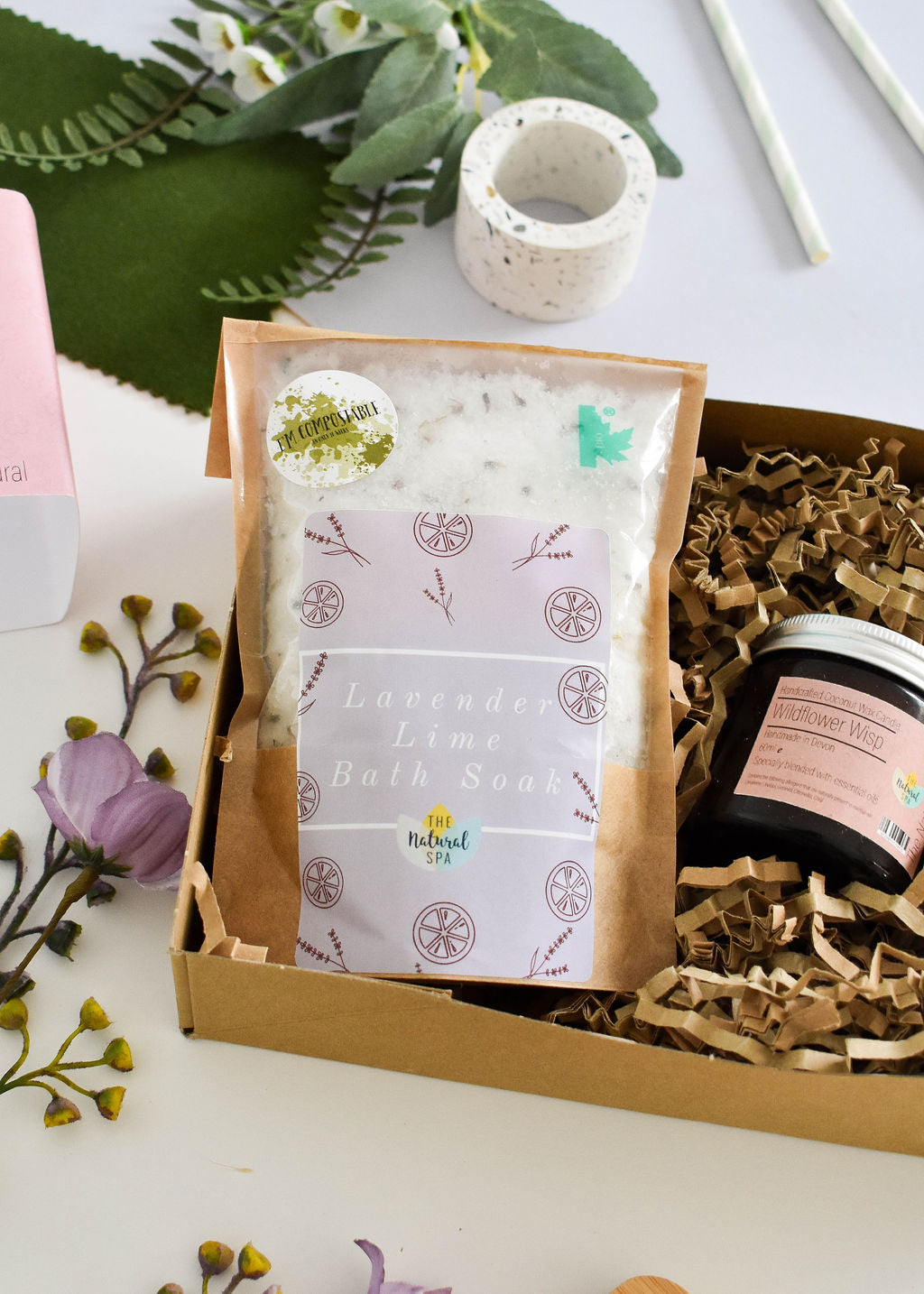 Wildflower Wisp At Home Spa Set | Natural Relaxation Gift | Bath & Body Care Kit | Vegan, Plastic-Free Self-Care