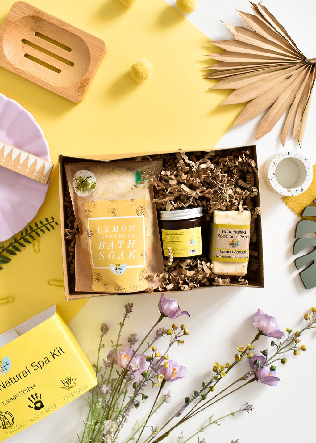 Lemon Sorbet At Home Spa Set | Natural Bath & Body Gift | Citrus Self-Care Kit | Vegan, Plastic-Free Relaxation