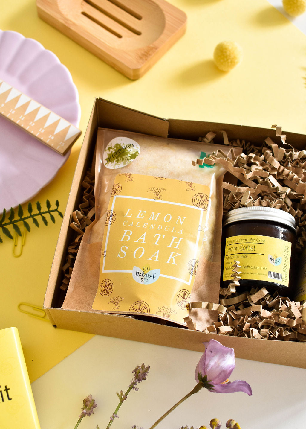 Lemon Sorbet At Home Spa Set | Natural Bath & Body Gift | Citrus Self-Care Kit | Vegan, Plastic-Free Relaxation