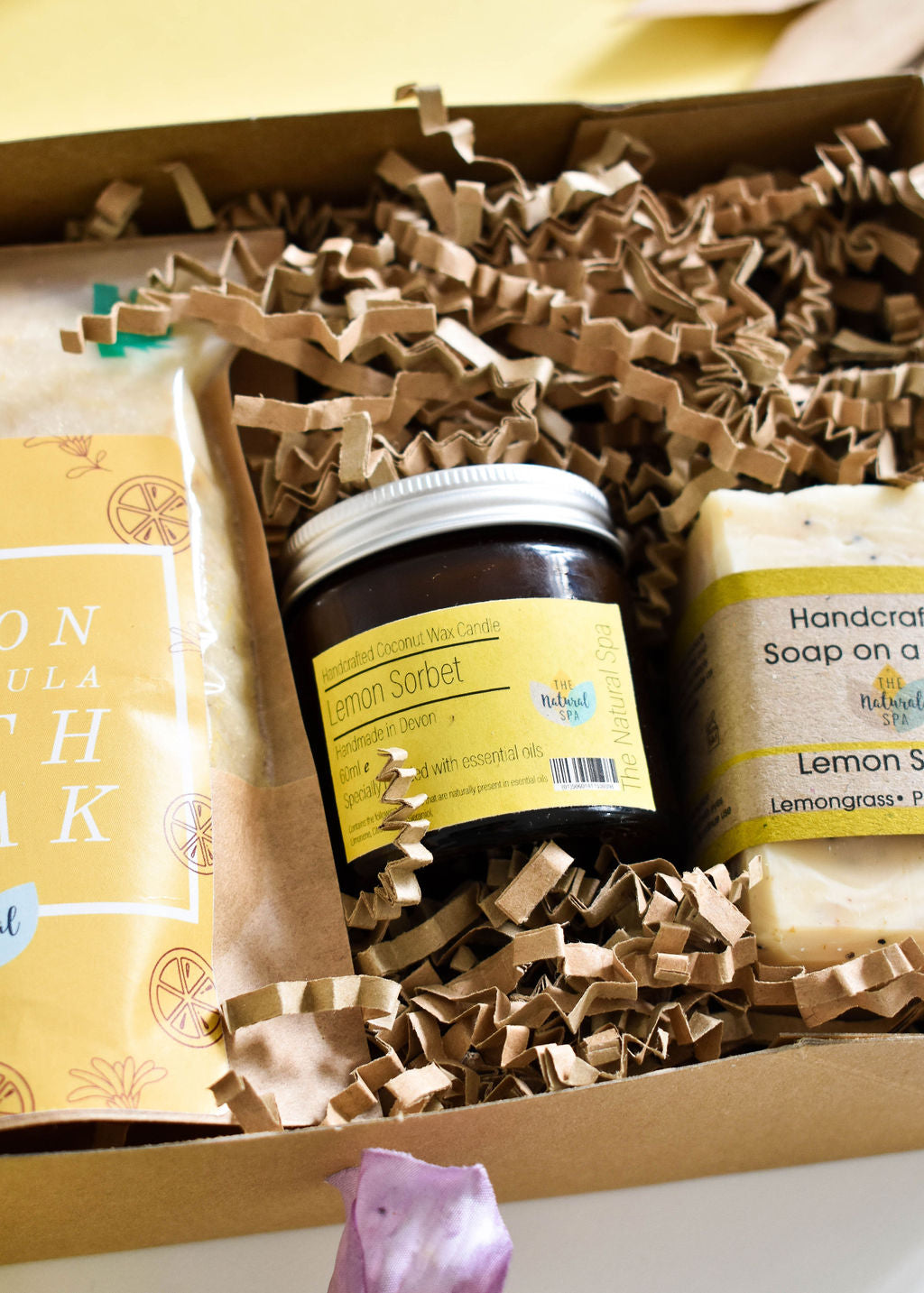 Lemon Sorbet At Home Spa Set | Natural Bath & Body Gift | Citrus Self-Care Kit | Vegan, Plastic-Free Relaxation