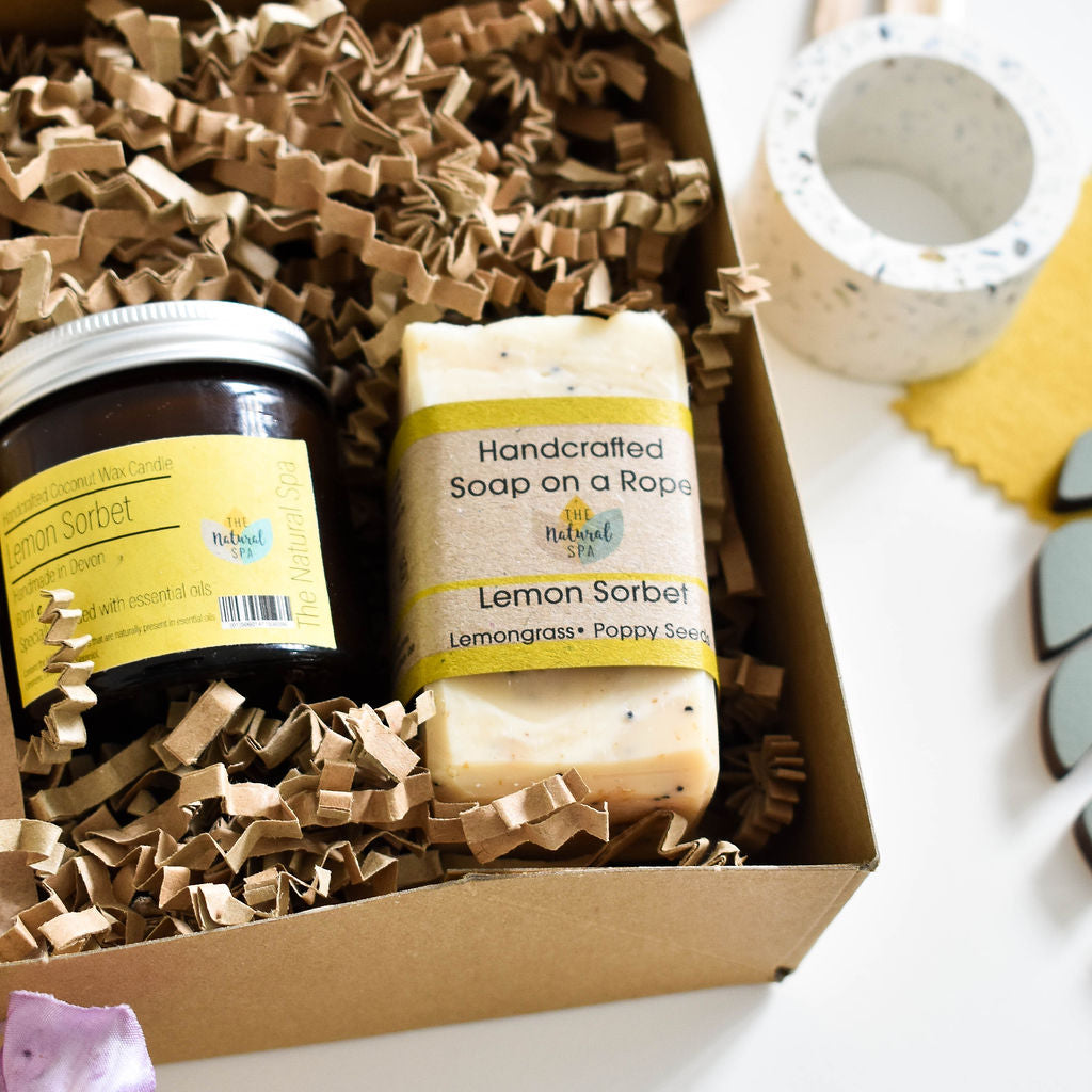 Lemon Sorbet At Home Spa Set | Natural Bath & Body Gift | Citrus Self-Care Kit | Vegan, Plastic-Free Relaxation