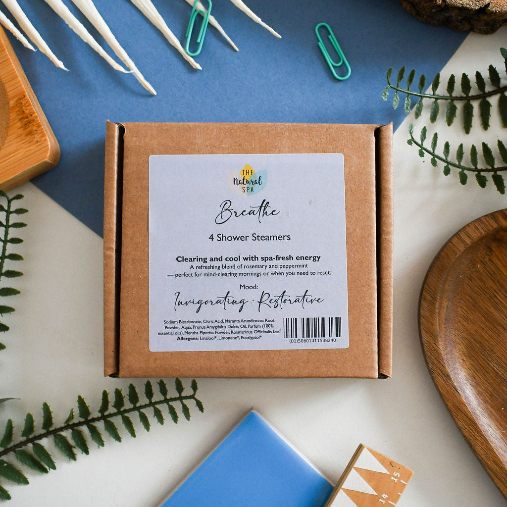 Breathe Shower Steamers | Eucalyptus, Rosemary & Peppermint Aromatherapy | Energising & Refreshing Shower Fizzers | Set of 4