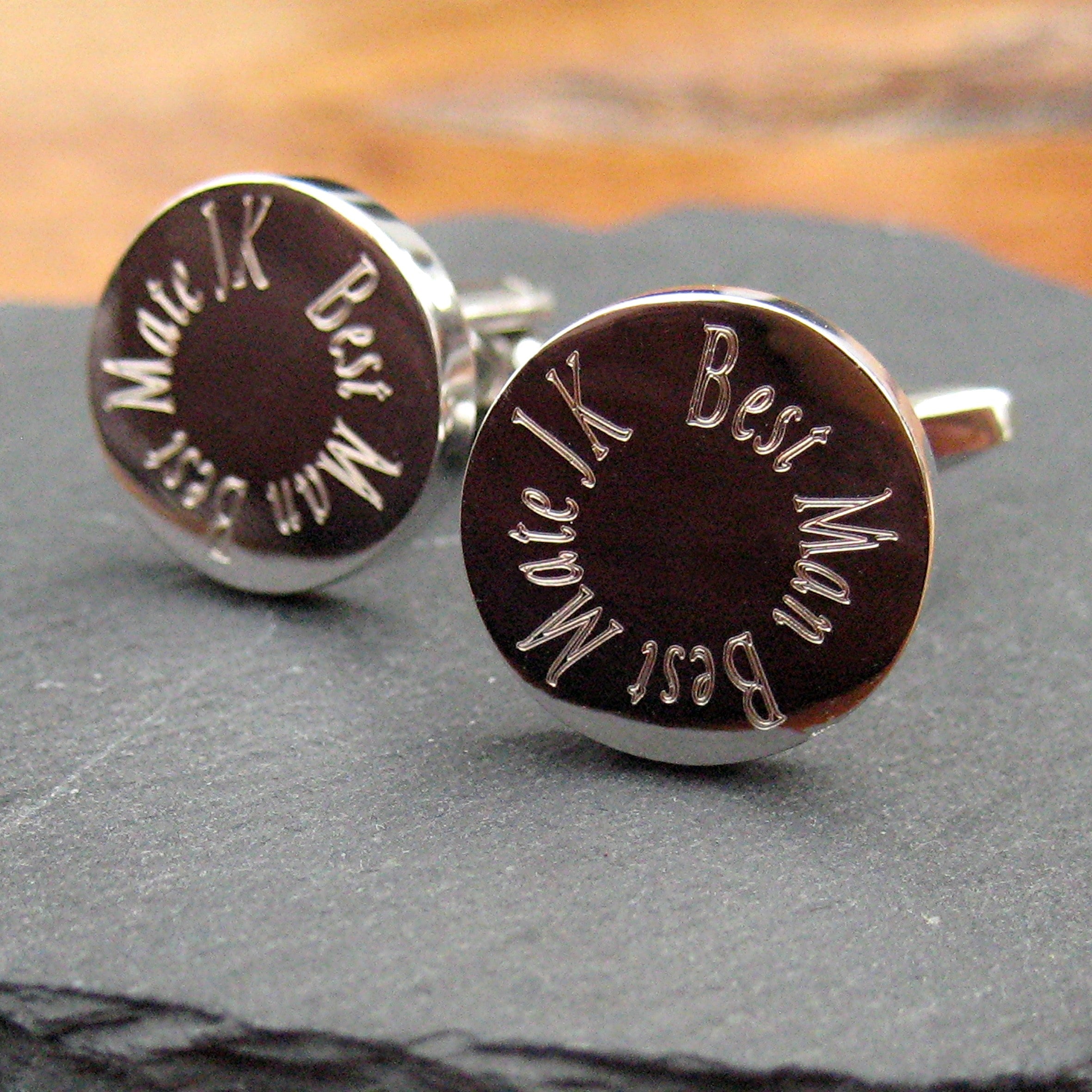 Personalised Edge Round Cufflinks - Wedding