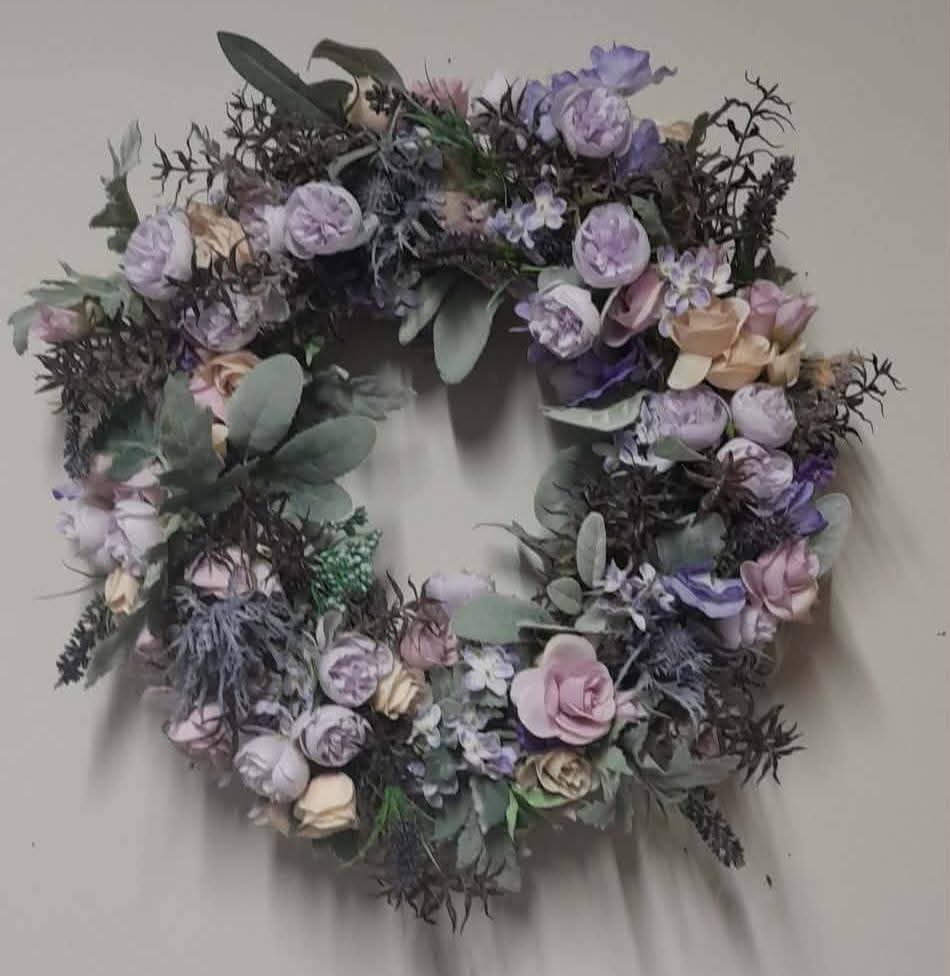 Lilac and lavander mixed rose wreath