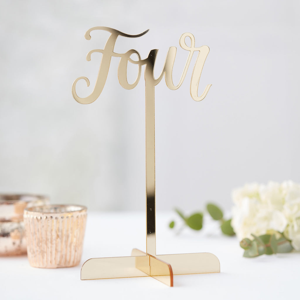 Gold Acrylic Wedding Table Numbers 1-12- 5 Inner Pack