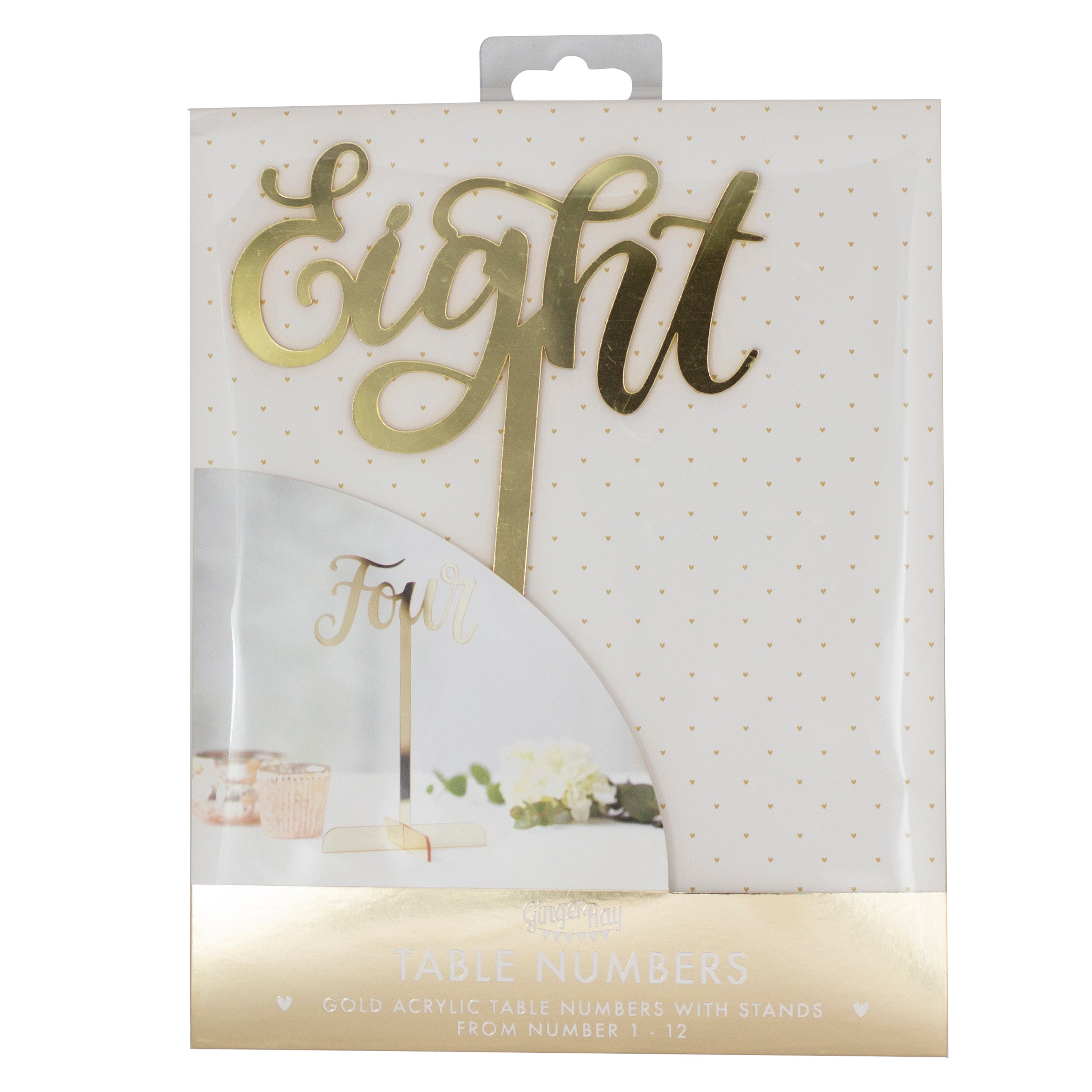 Gold Acrylic Wedding Table Numbers 1-12- 5 Inner Pack