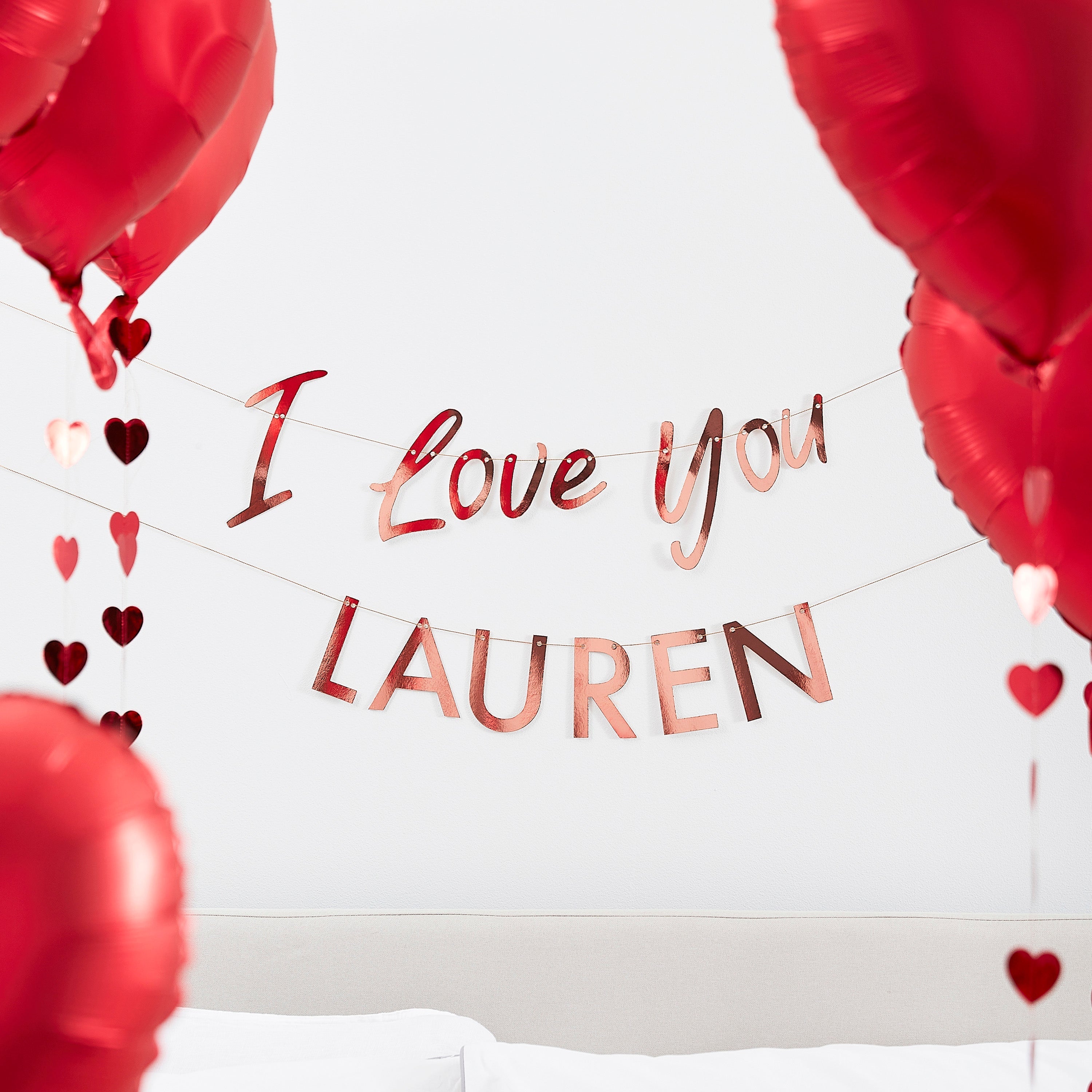 Customisable I Love You Rose Gold Bunting Banner- 5 Inner Pack