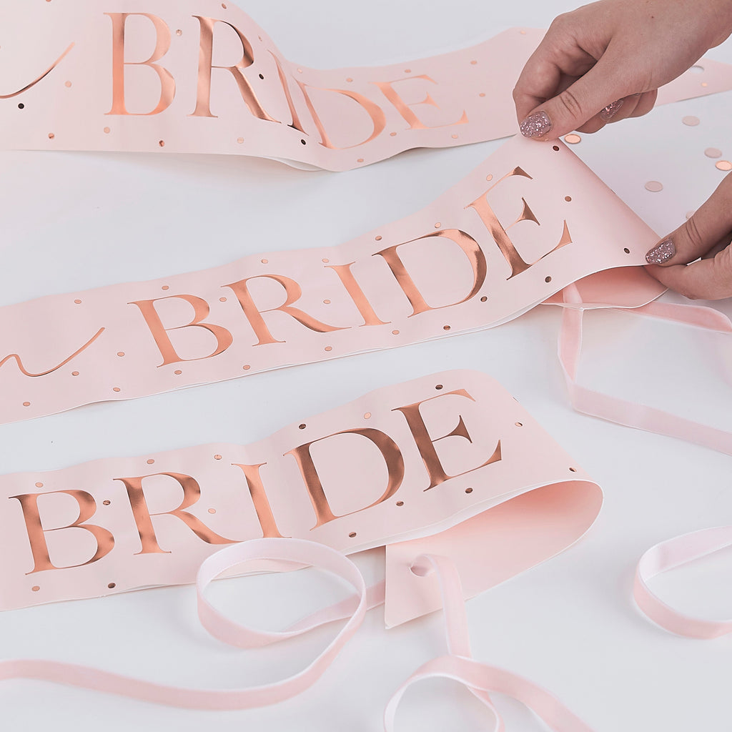 Pink and Rose Gold Team Bride Hen Party Sashes 6 Pack- 5 Inner Pack