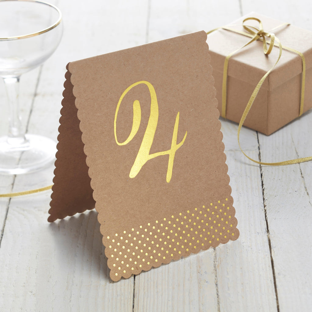 Gold Foiled Table Numbers - Kraft Perfection