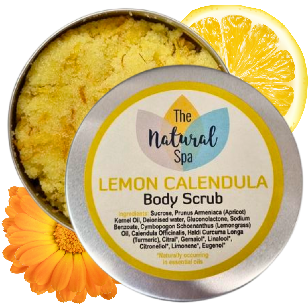Lemon Calendula Body Scrub | Natural Exfoliating Sugar Scrub for Smooth, Glowing Skin | Vegan, Plastic-Free Skincare | 3 Size Options