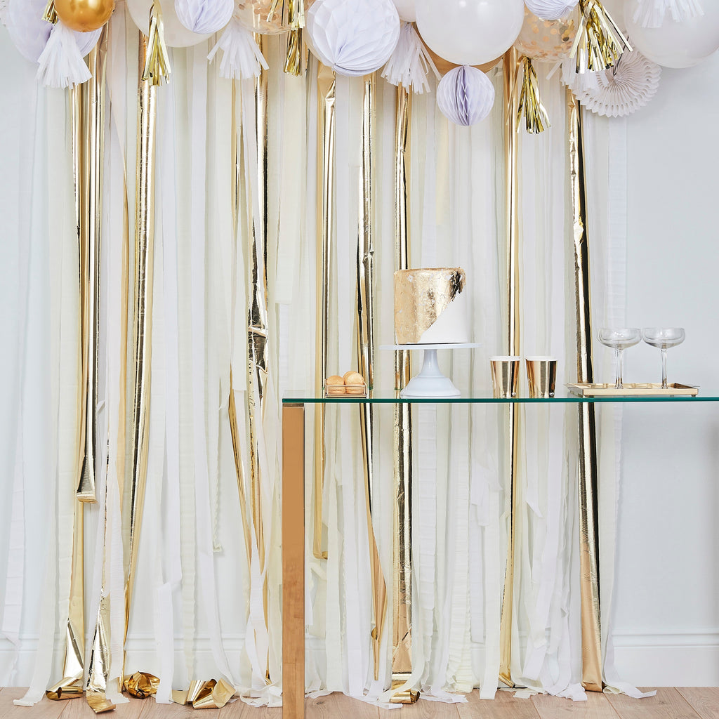 Gold Metallic Party Streamers Backdrop- 5 Inner Pack