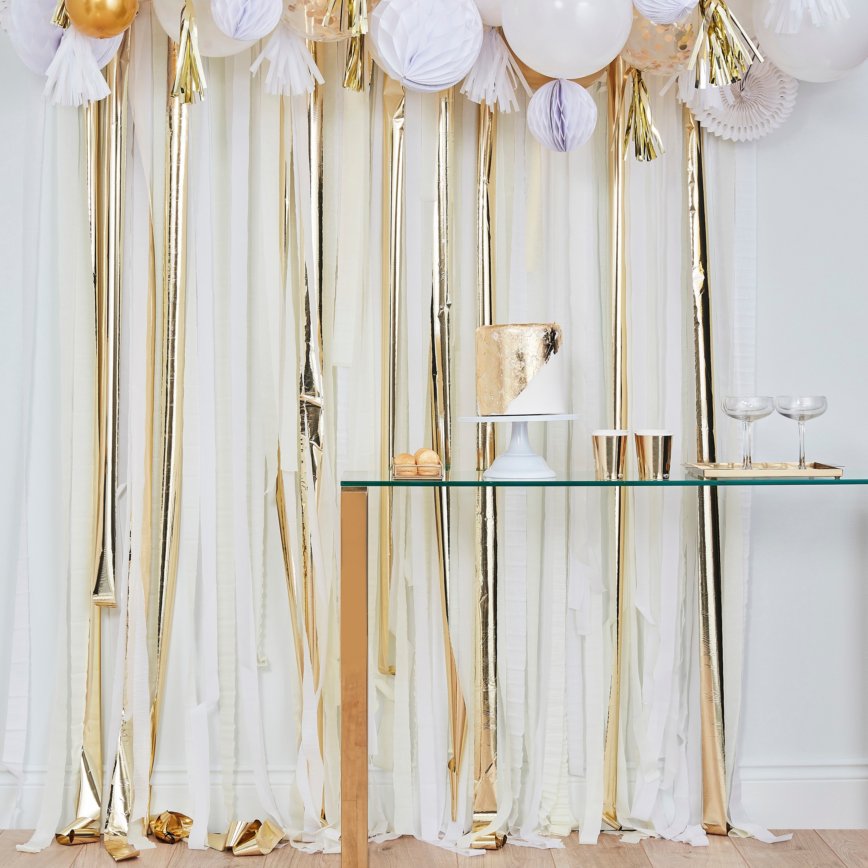 Gold Metallic Party Streamers Backdrop- 5 Inner Pack