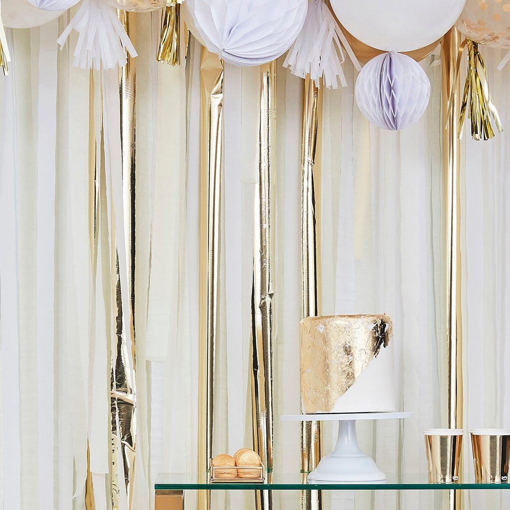 Gold Metallic Party Streamers Backdrop- 5 Inner Pack