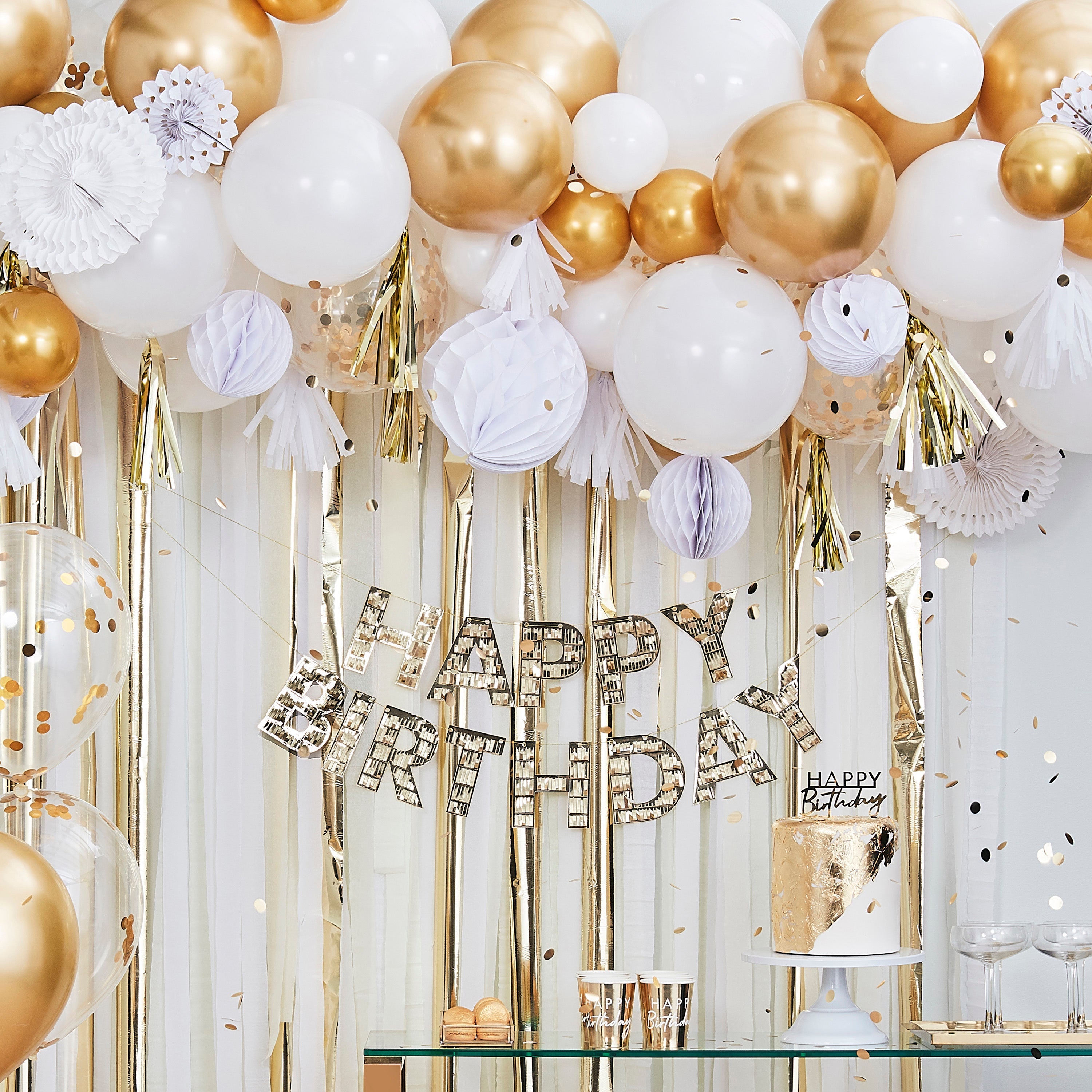 Gold Metallic Party Streamers Backdrop- 5 Inner Pack