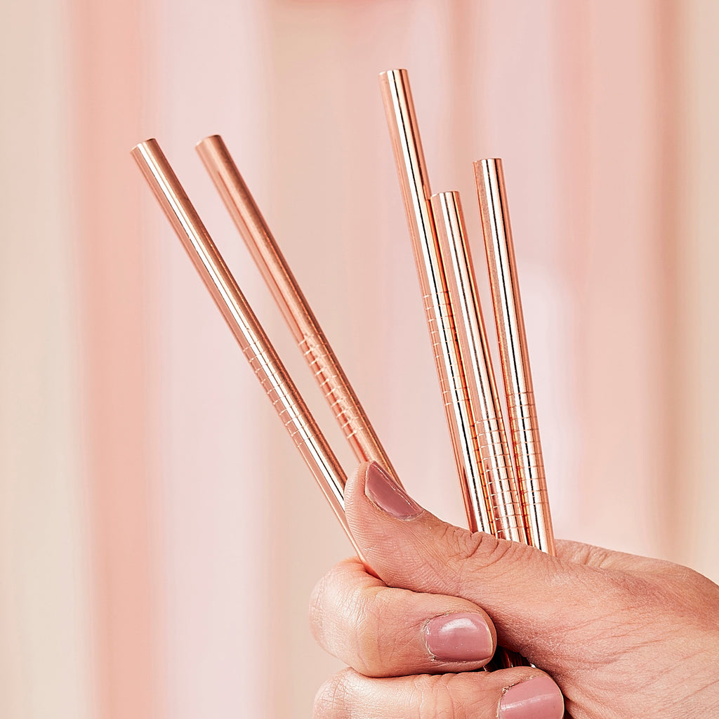 Rose Gold Stainless Steel Straws- 5 Inner Pack