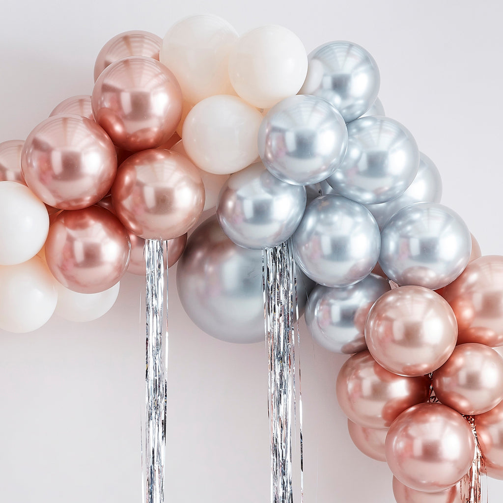 Mixed Metallics Balloon Arch With Streamers- 5 Inner Pack