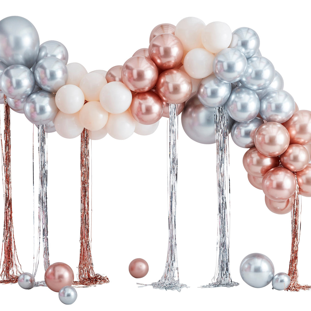 Mixed Metallics Balloon Arch With Streamers- 5 Inner Pack