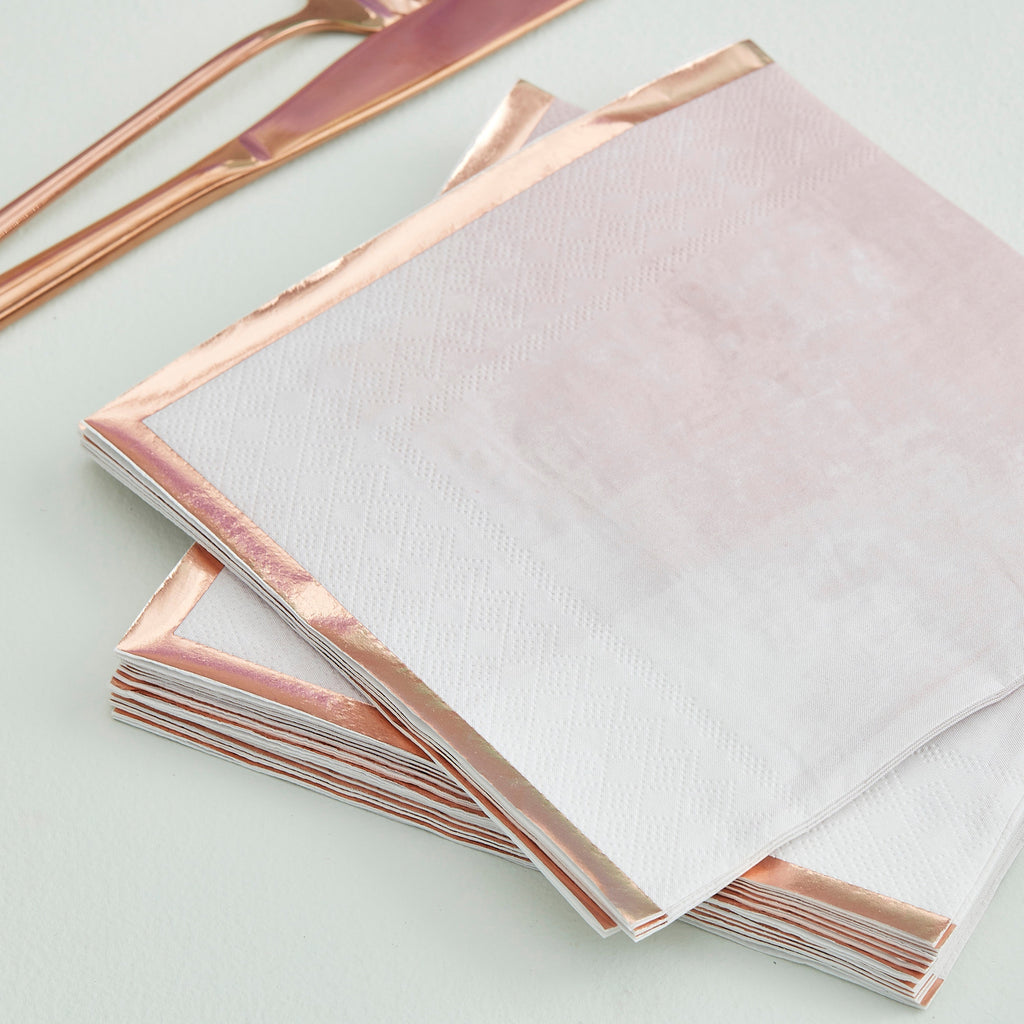 Reactive Glaze Pink Watercolour and Rose Gold Napkins- 5 Inner Pack