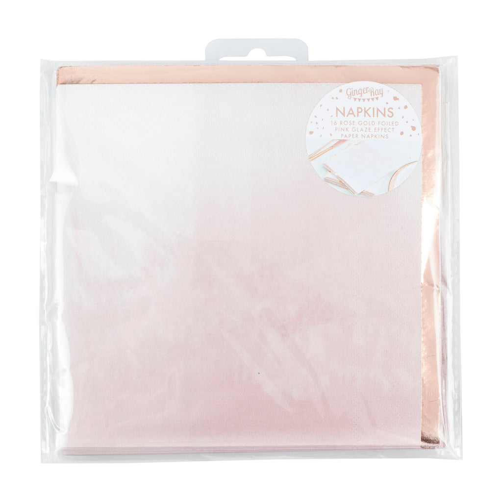 Reactive Glaze Pink Watercolour and Rose Gold Napkins- 5 Inner Pack