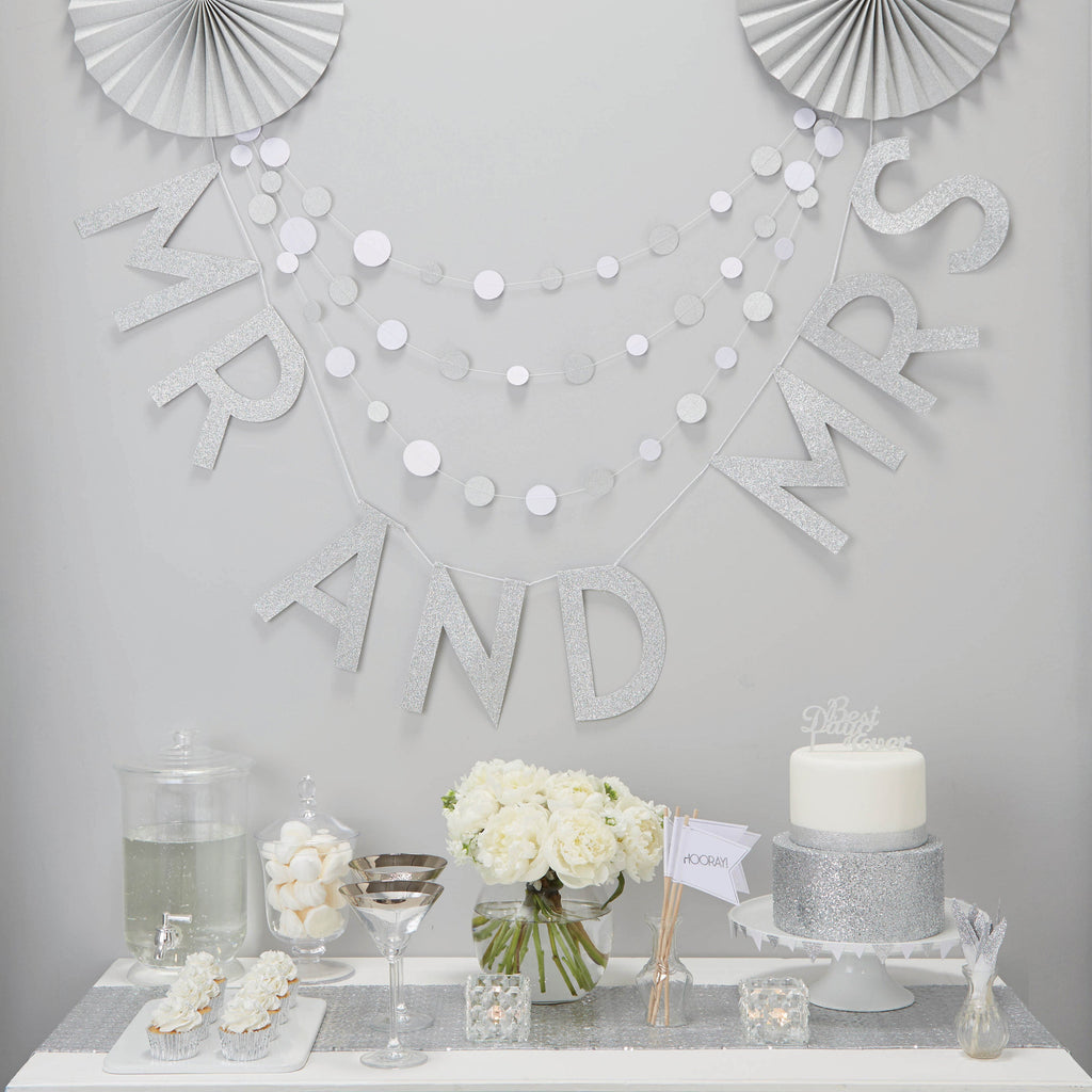 Silver Glitter Mr & Mrs Wedding Bunting - Metallic Perfection