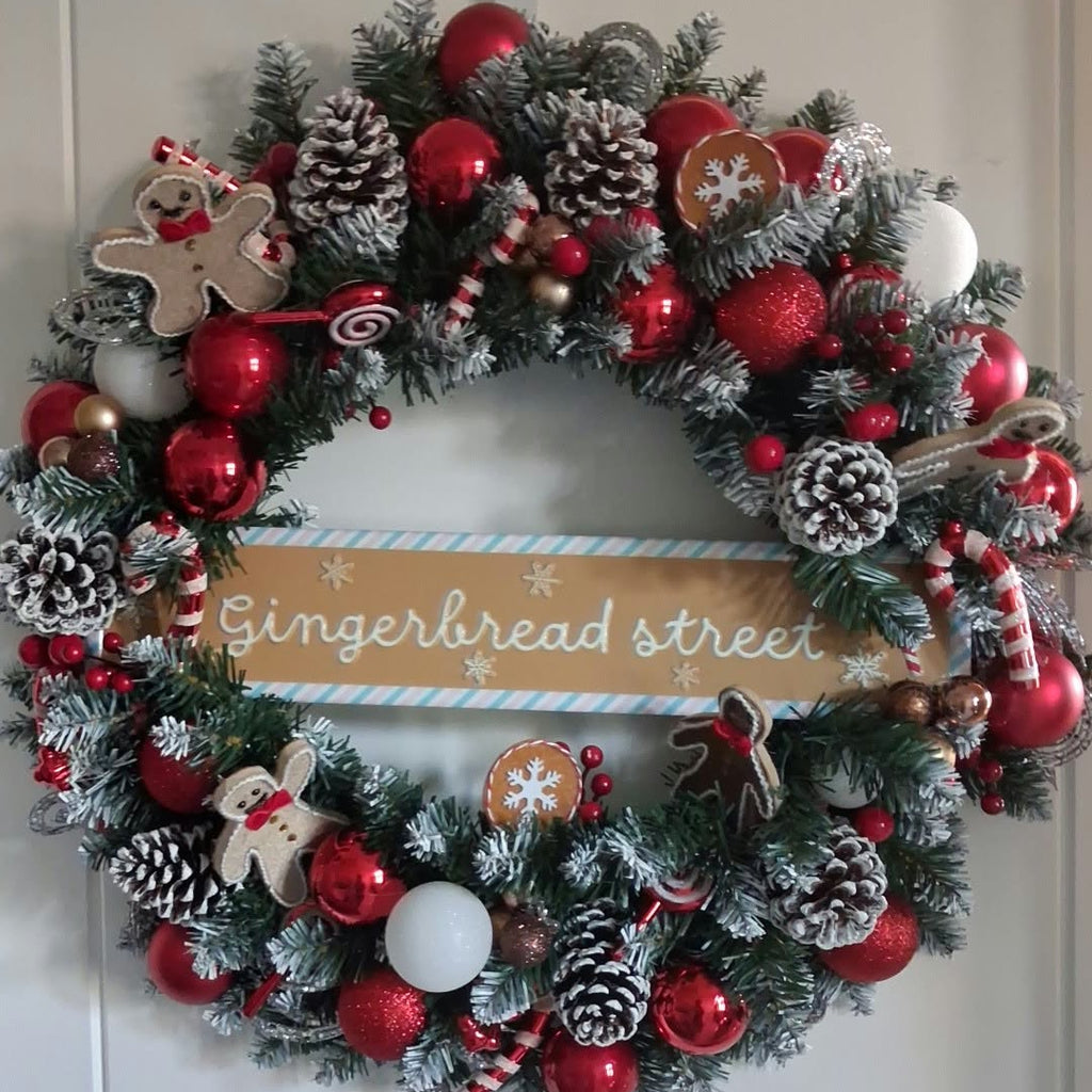 Gingerbread Christmas wreath displayed on a door