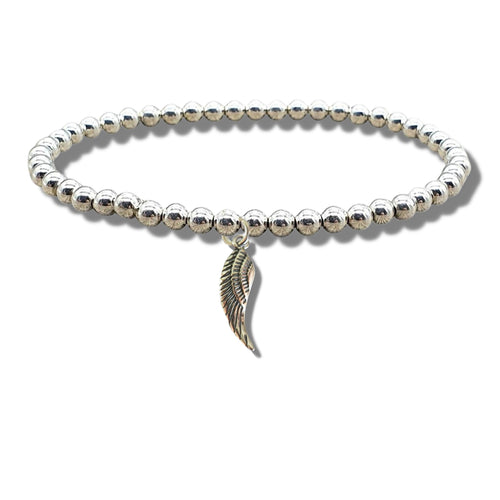 Angel Feather Silver Beaded Bracelet