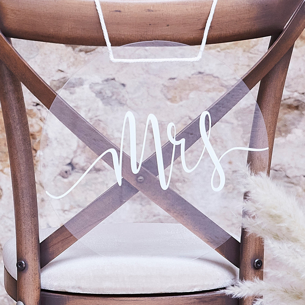 Acrylic Mr and Mrs Chair Signs- 5 Inner Pack