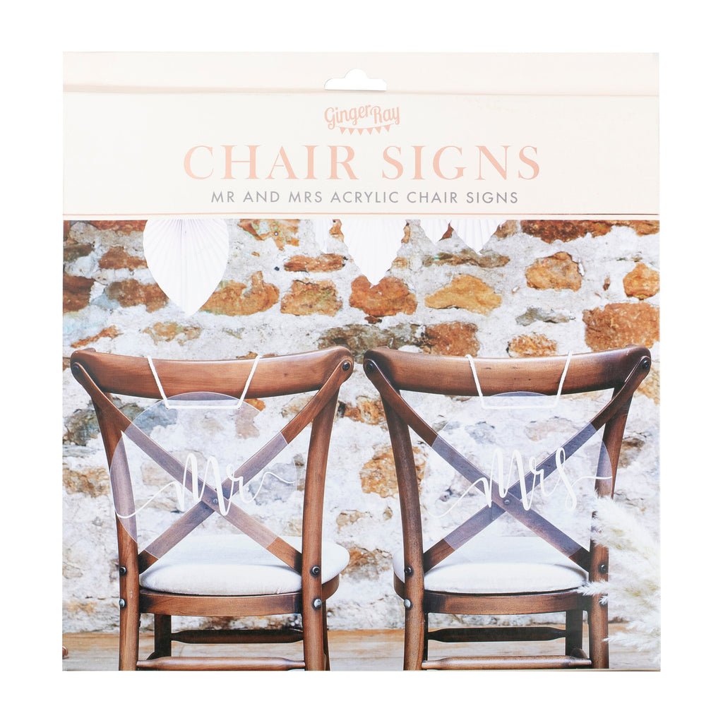 Acrylic Mr and Mrs Chair Signs