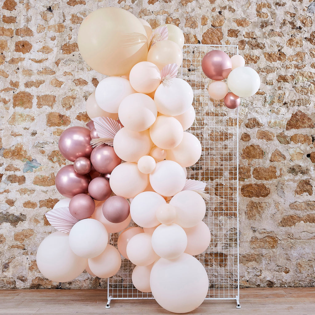 Pampas, White, Peach and Rose Gold Balloon Arch Kit- 5 Inner Pack