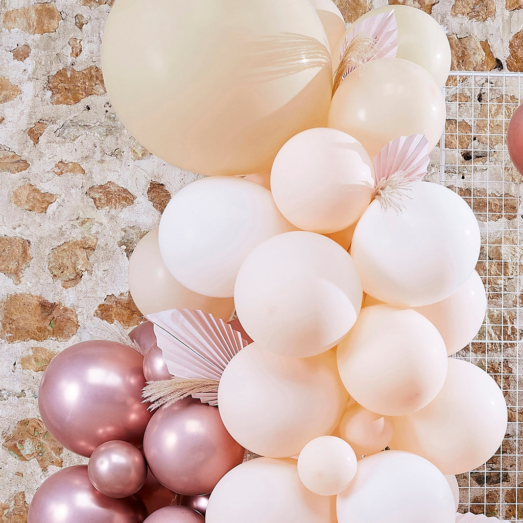 Pampas, White, Peach and Rose Gold Balloon Arch Kit- 5 Inner Pack