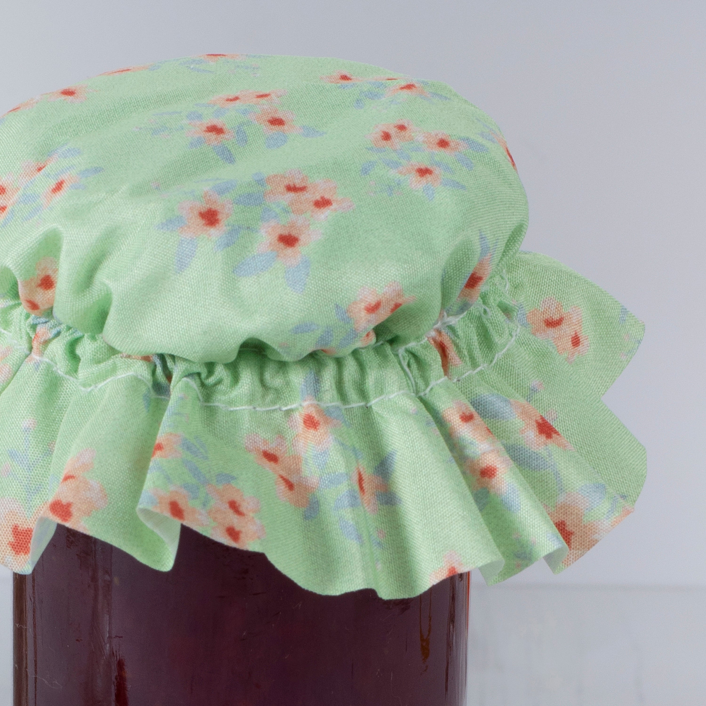 Green Floral Jam Jar Fabric Topper - Large- 40 Inner Pack