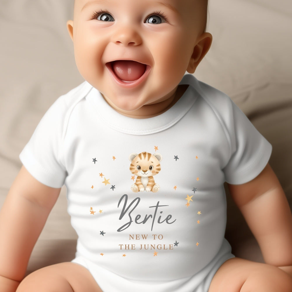 Personalised New to the Jungle Tiger Baby Outfit: Bib, Vest, Baby Grow