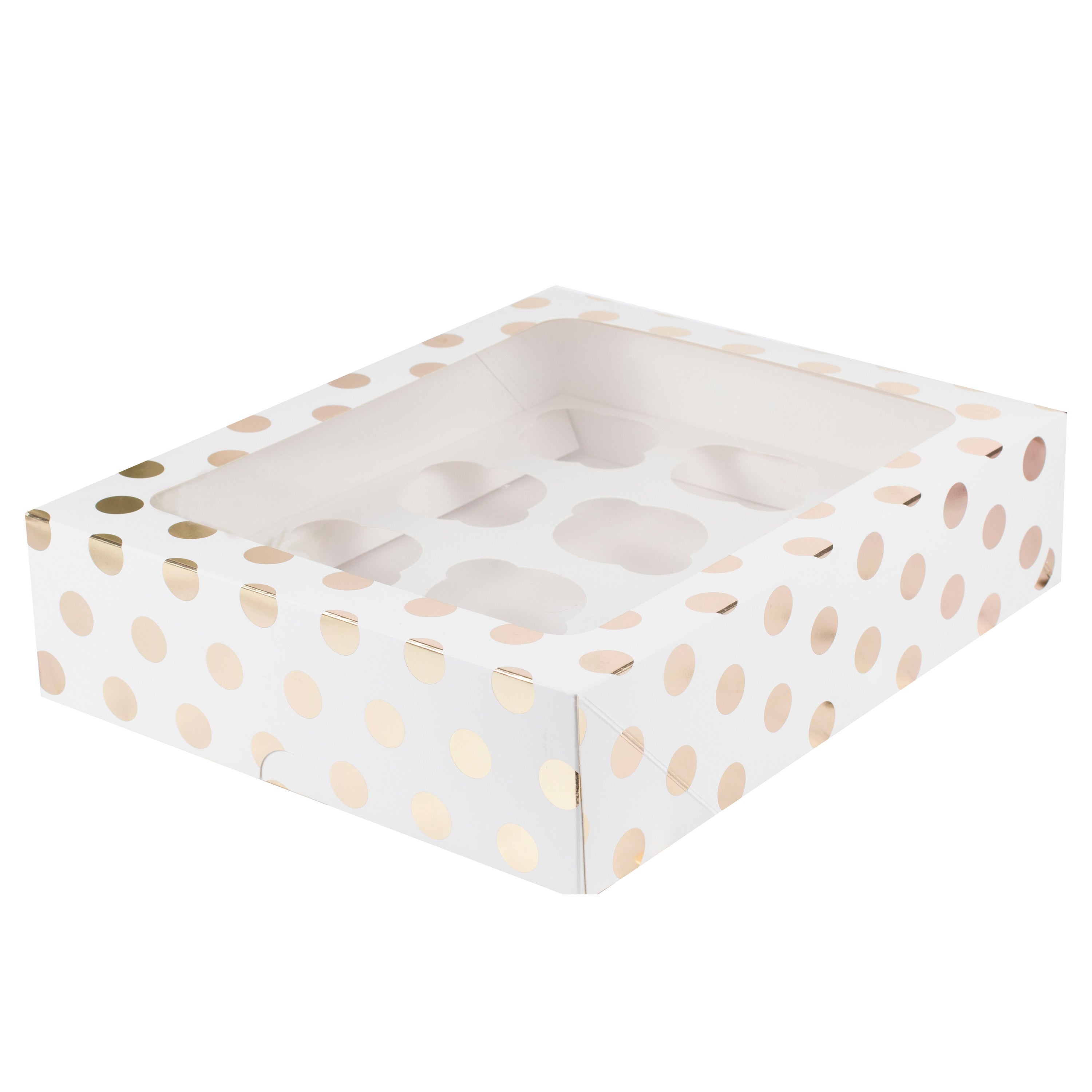 White and Gold Polka Dot 12 Hole Cupcake Box