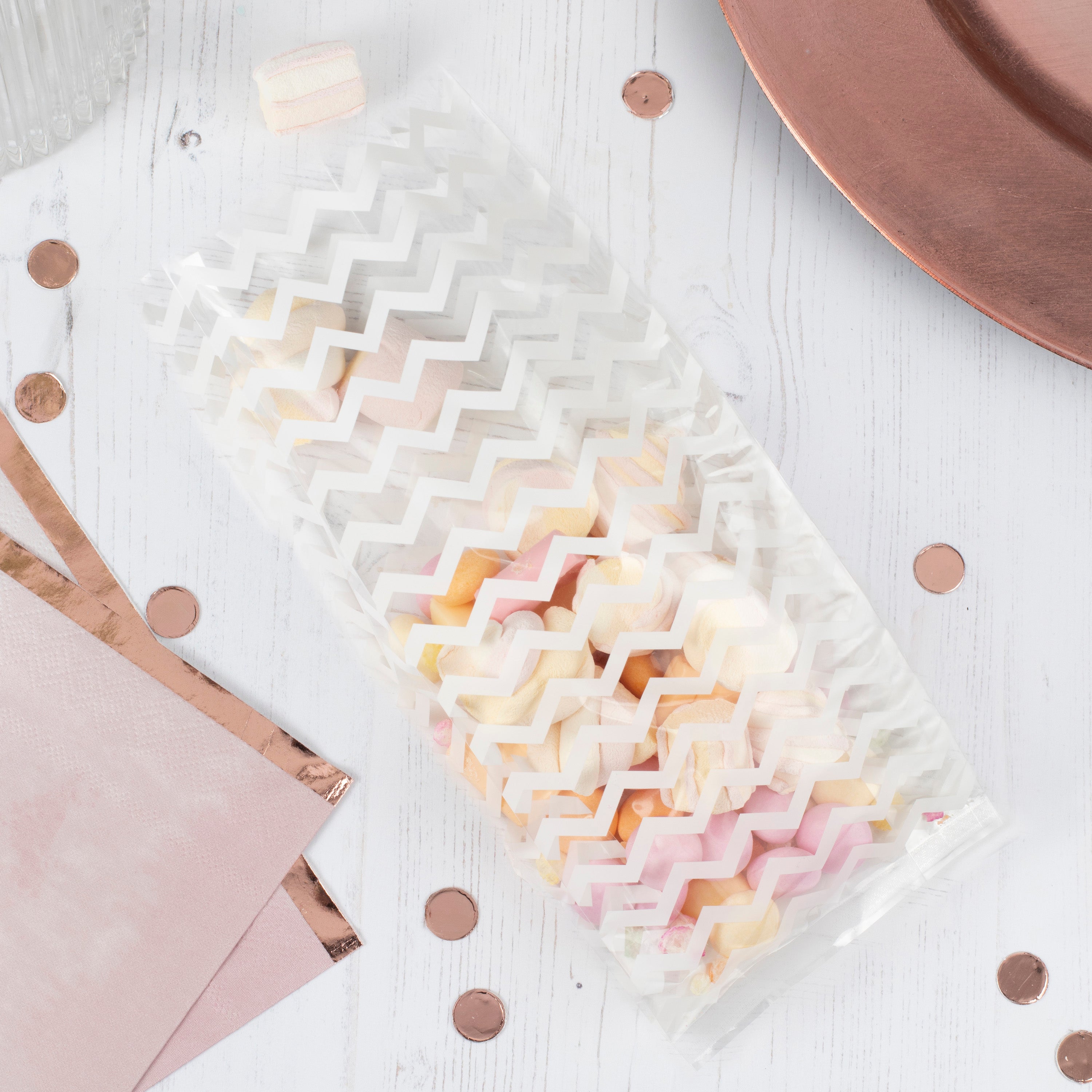 White Chevron Party Bags- 10 Inner Pack