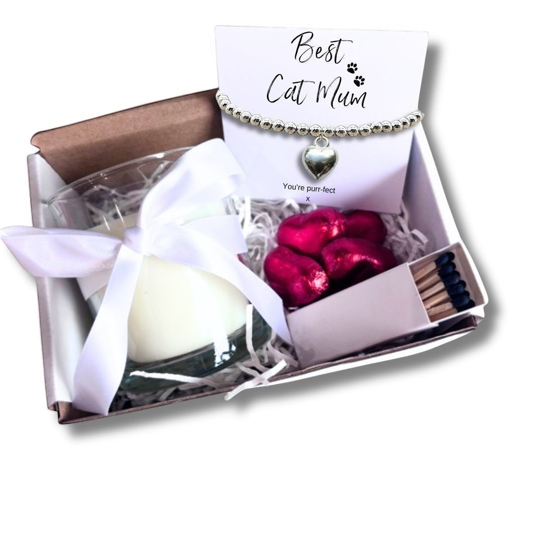 Small Best Cat Mum Gift Hamper | Bracelet, Chocolates & Candle