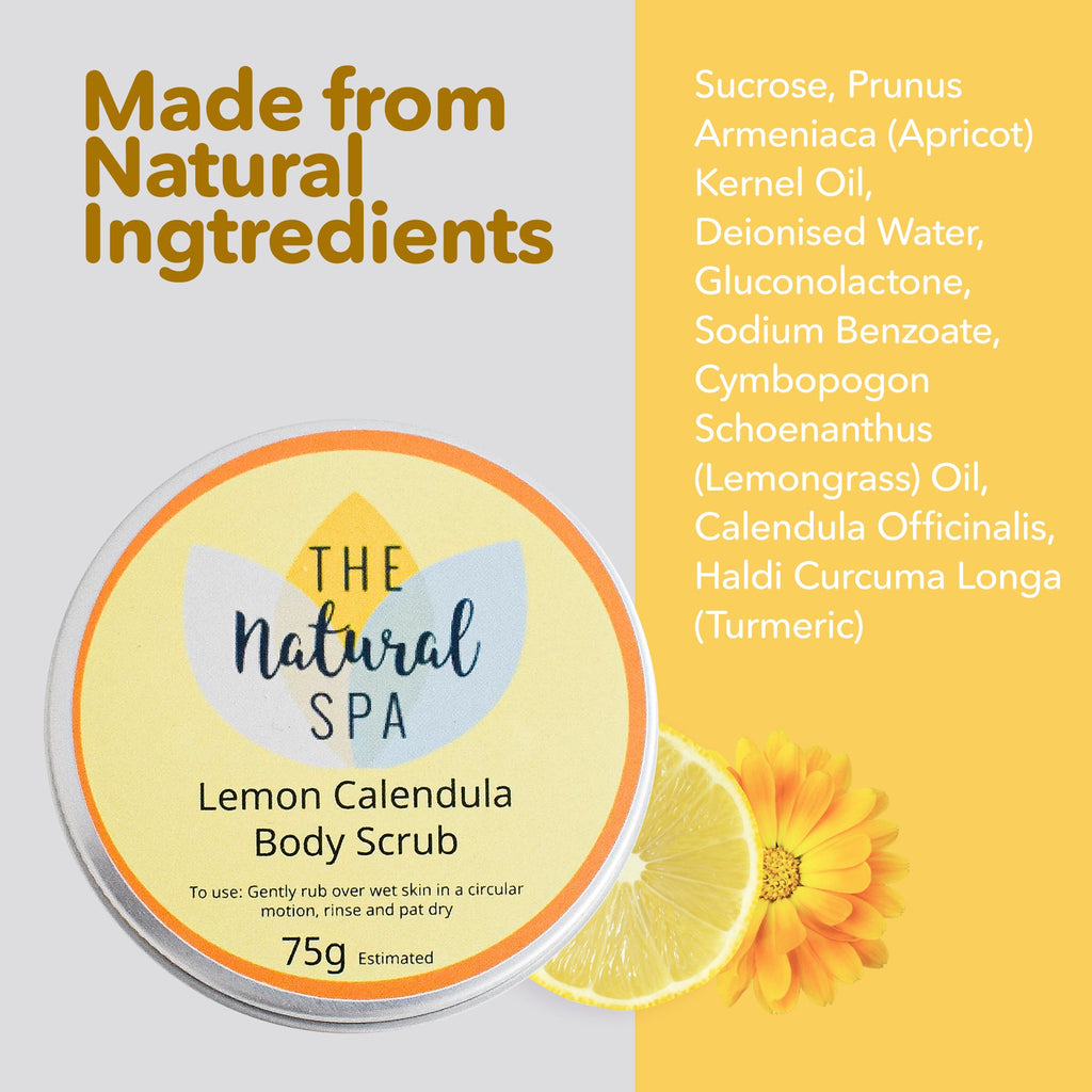 Lemon Calendula Body Scrub | Natural Exfoliating Sugar Scrub for Smooth, Glowing Skin | Vegan, Plastic-Free Skincare | 3 Size Options