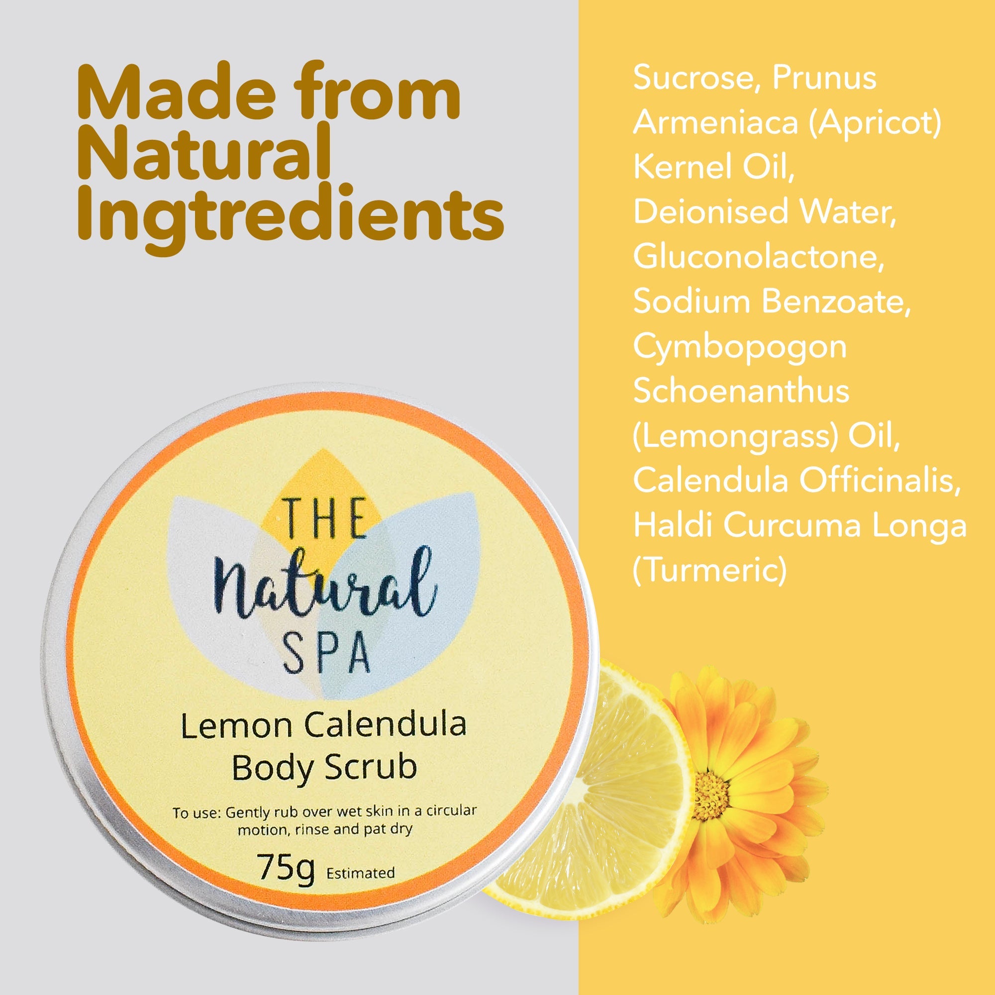 Lemon Calendula Body Scrub | Natural Exfoliating Sugar Scrub for Smooth, Glowing Skin | Vegan, Plastic-Free Skincare | 3 Size Options