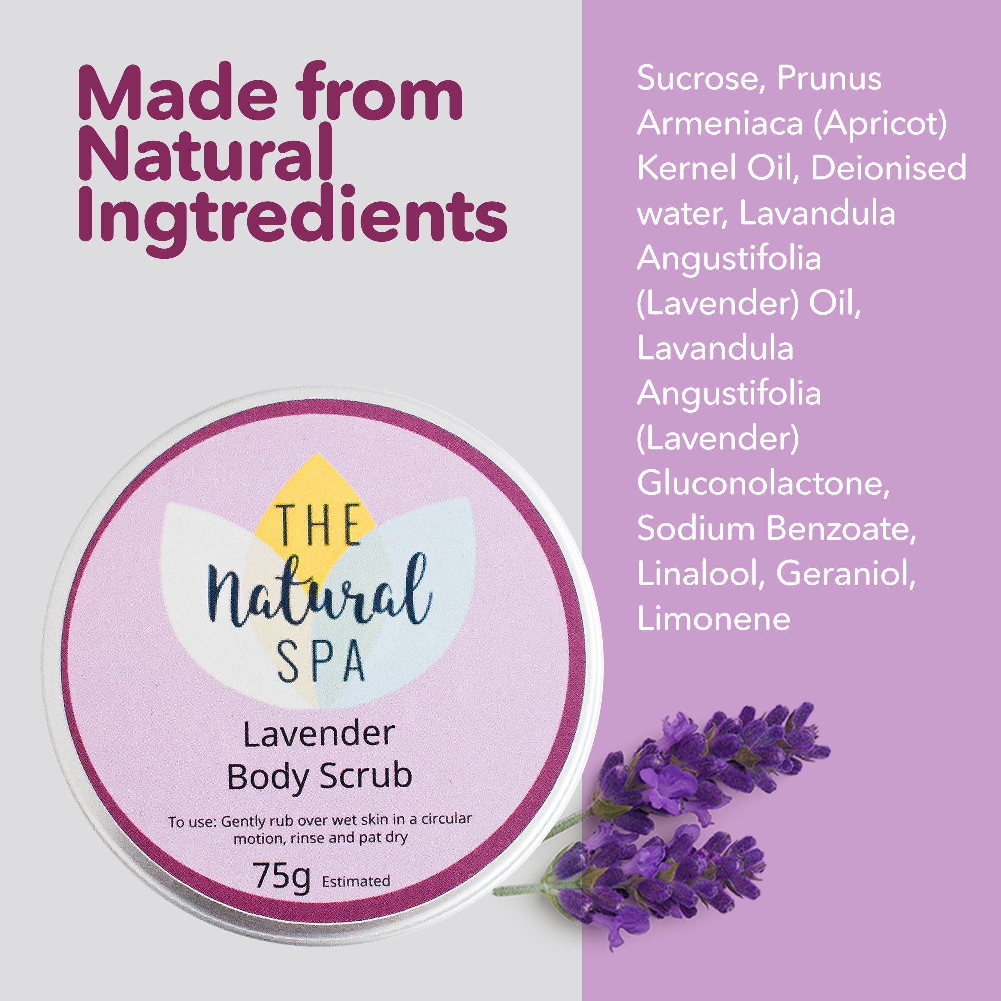Lavendel-Körperpeeling | Natürliches Zuckerpeeling für entspannende, glatte Haut | Vegane, plastikfreie Hautpflege | 3 Größenoptionen