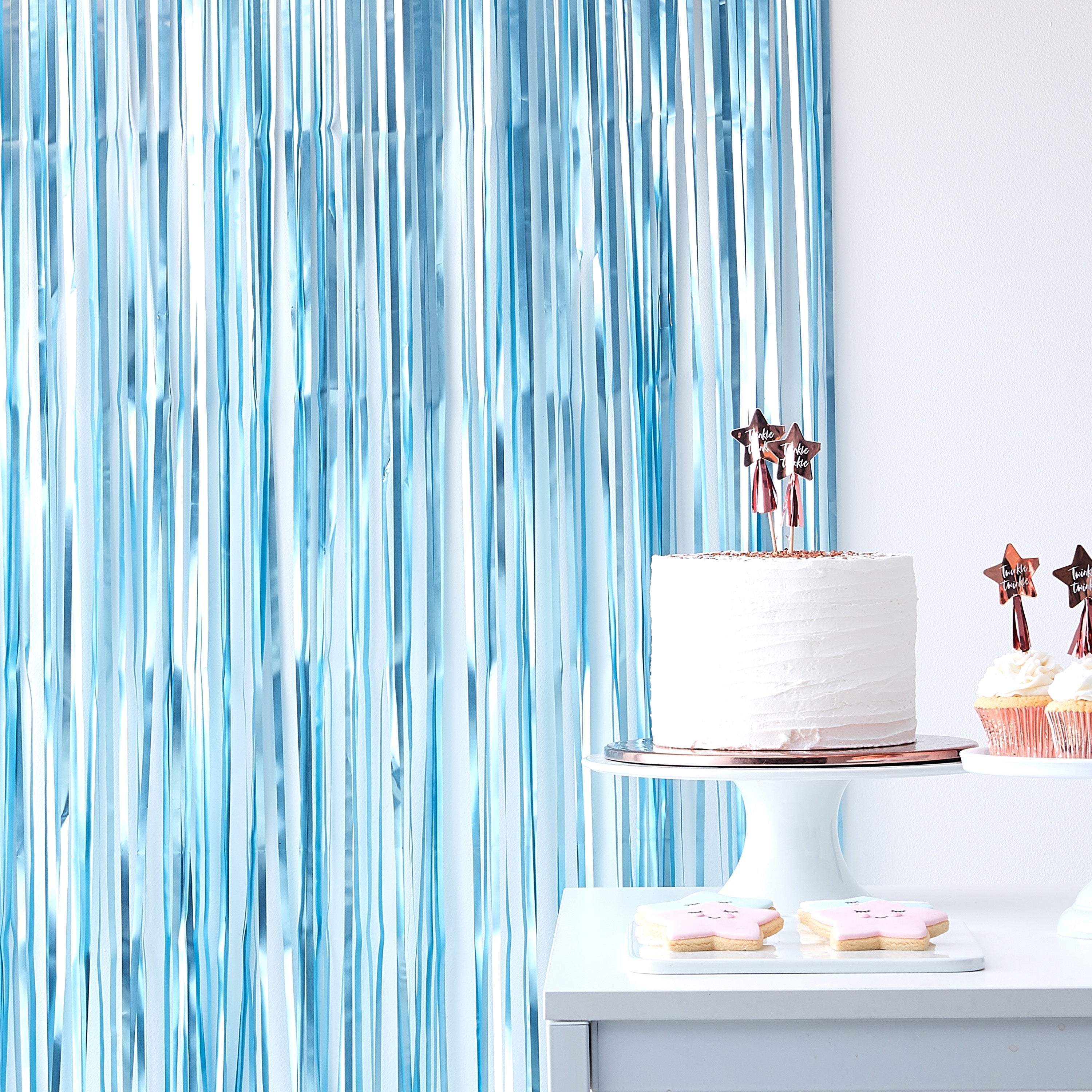 Matte Blue Fringe Curtain Backdrop- 5 Inner Pack