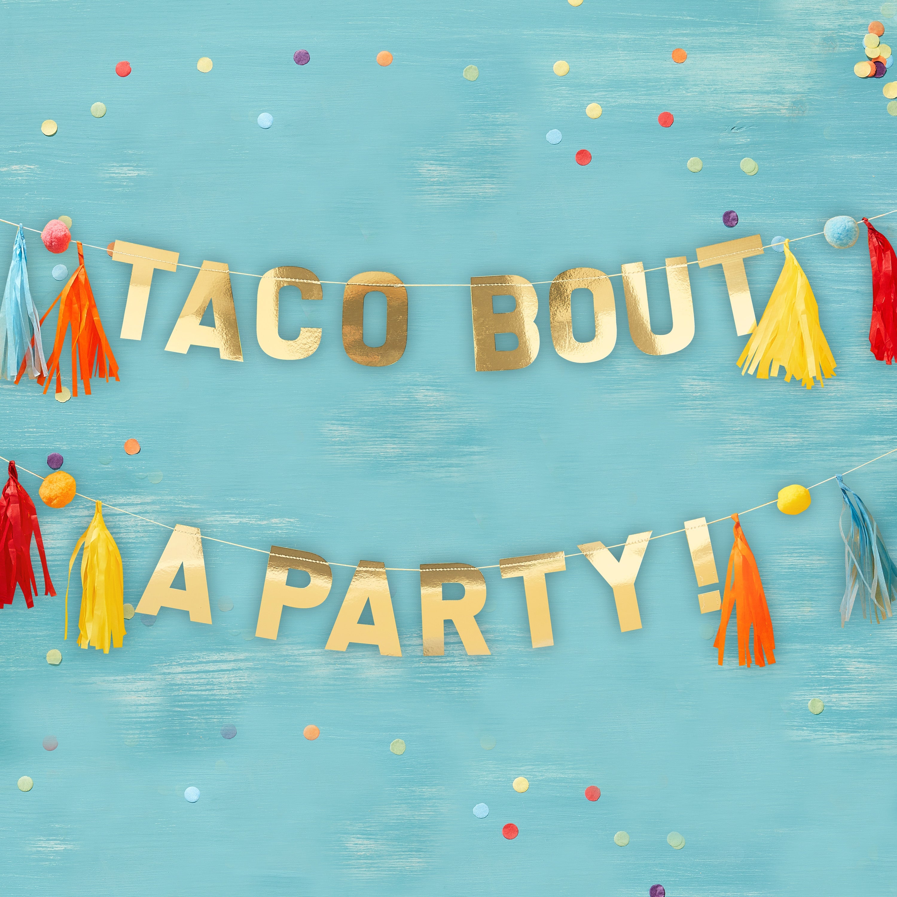 Gold Taco Party Pompom and Tassel Party Wimpelkette - Viva la fiesta