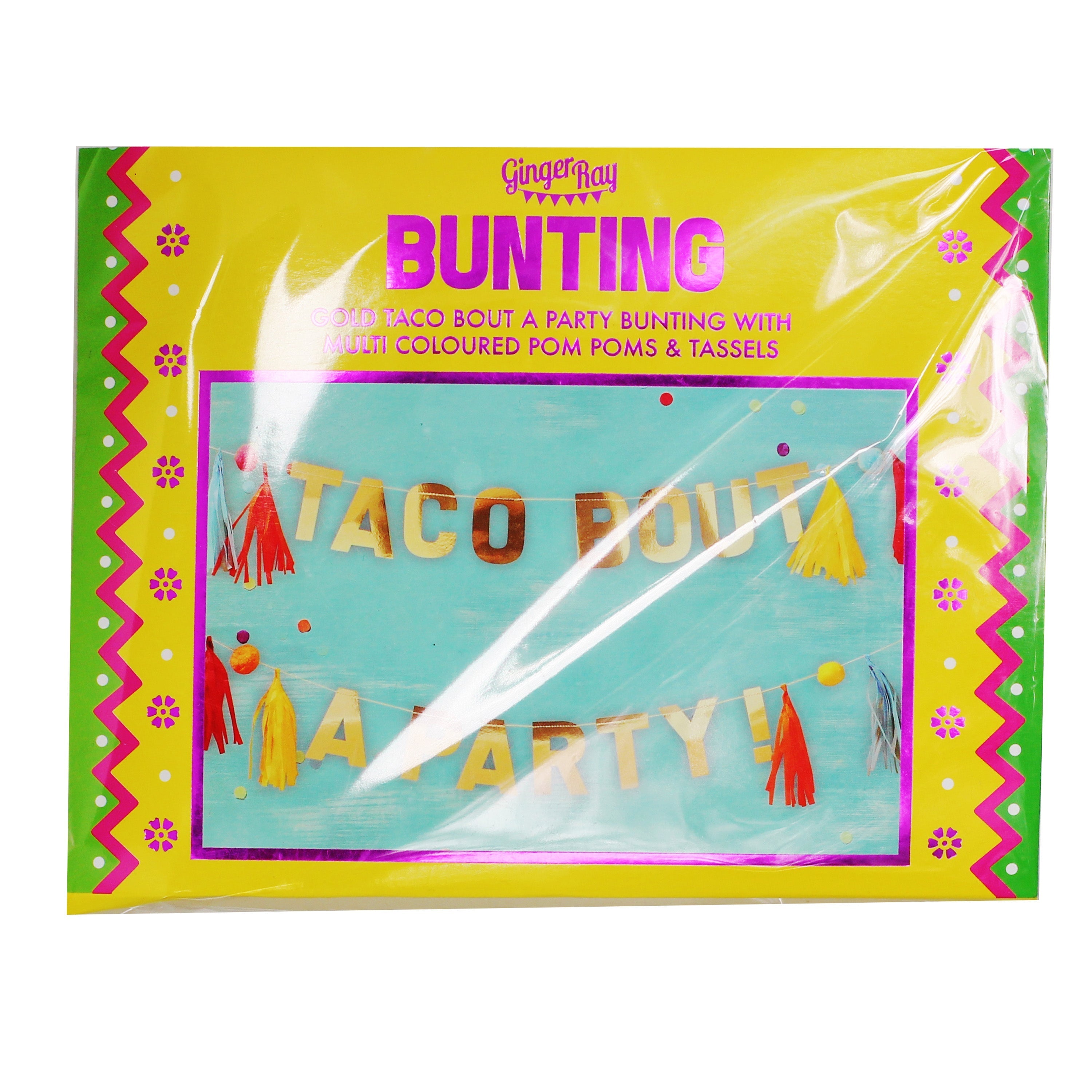 Gold Taco Party Pompom and Tassel Party Bunting  -  Viva la fiesta- 5 Inner Pack