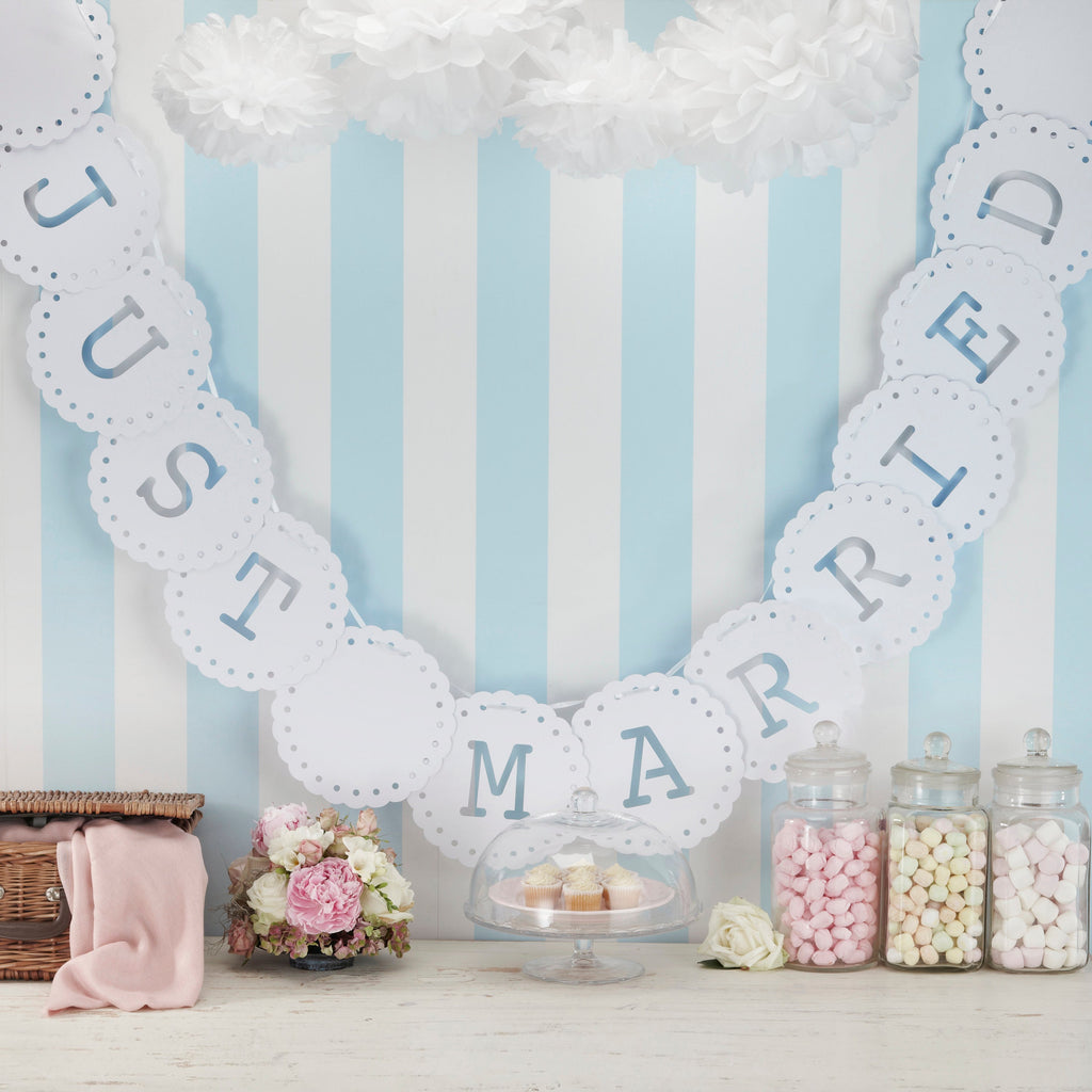 Just Married Bunting - White - Vintage Lace